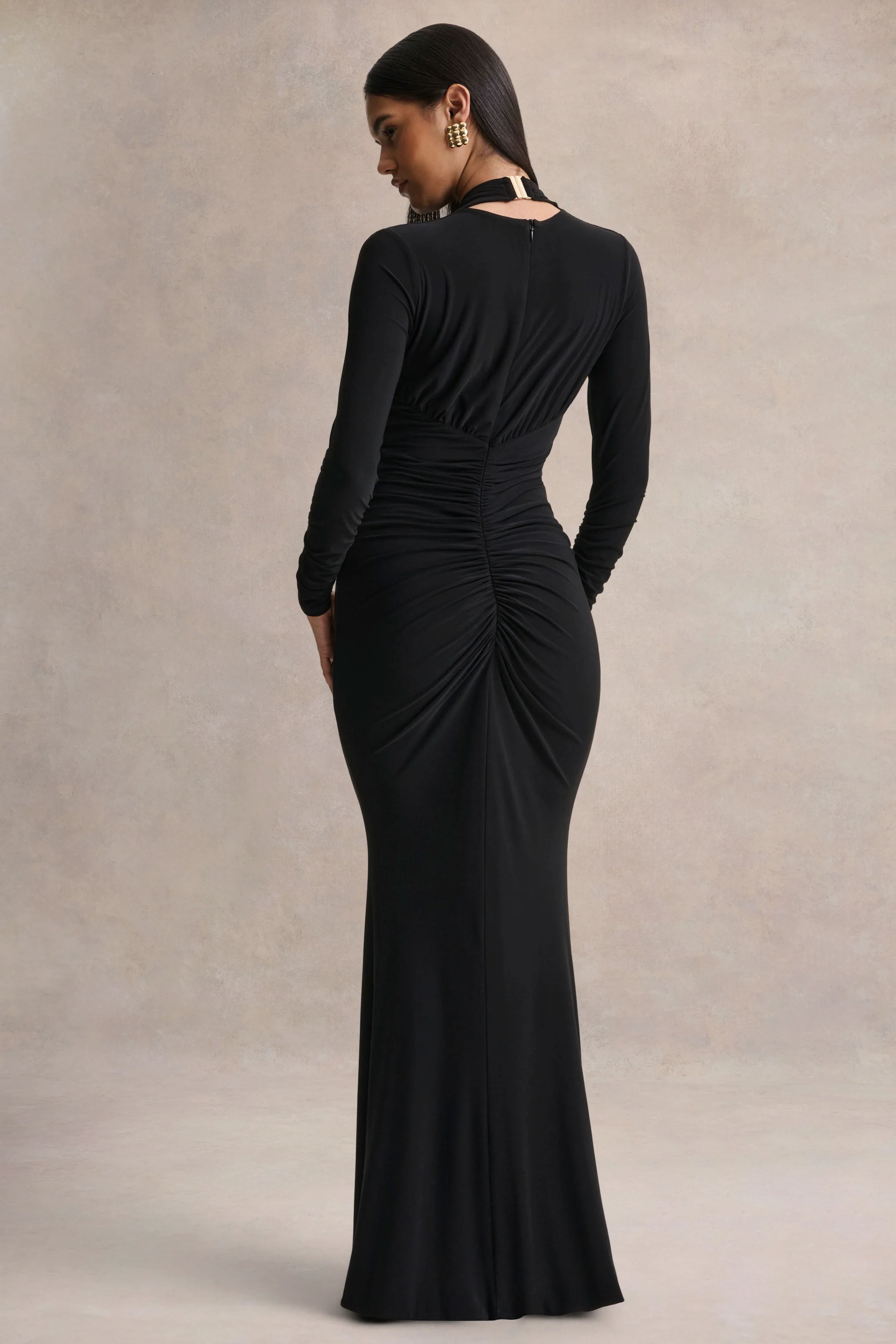 Tami | Black Plunge-Neck Long Sleeve Maxi Dress - Image 2