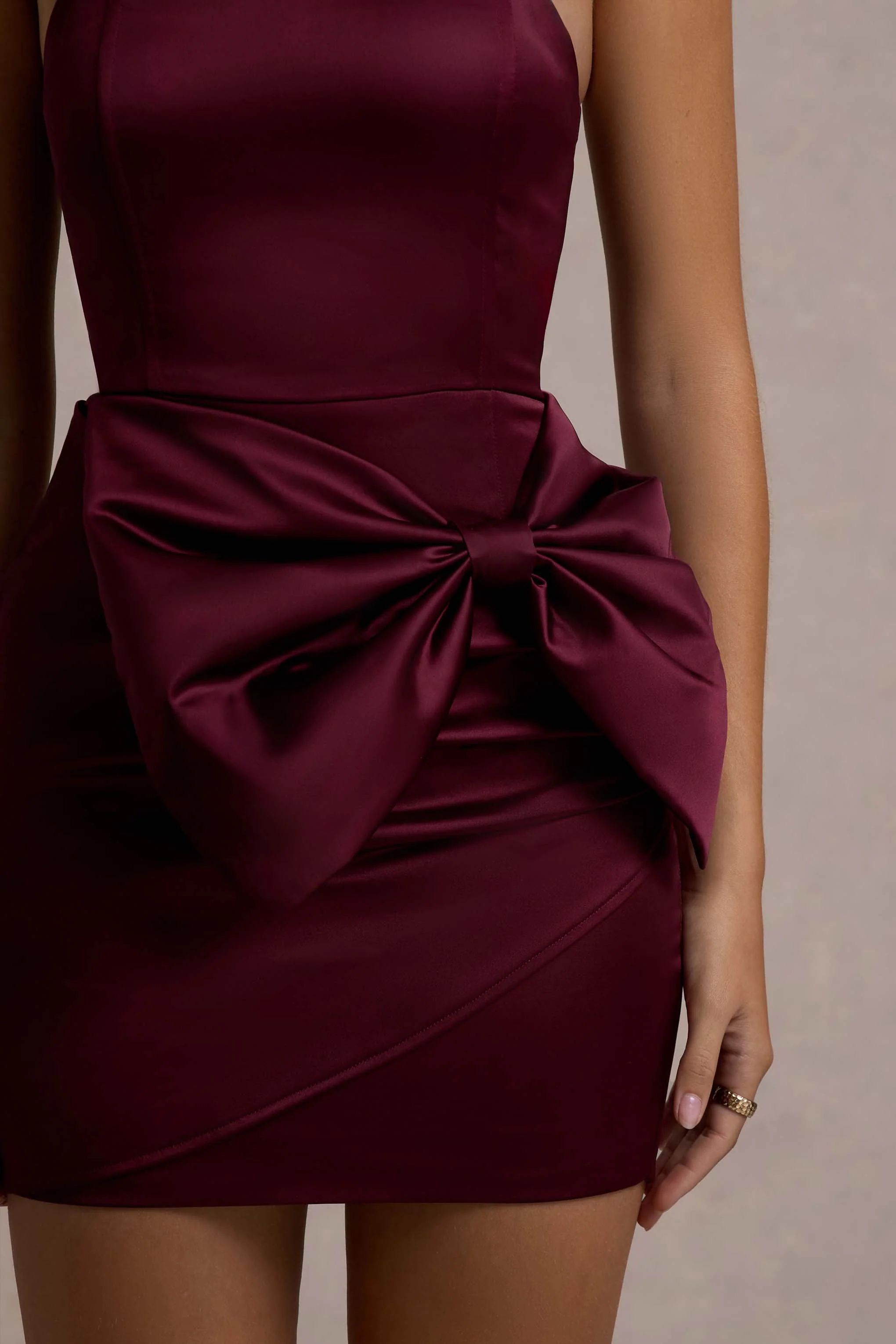 Tanisha | Port Satin Bandeau Mini Dress With Bow - Image 3