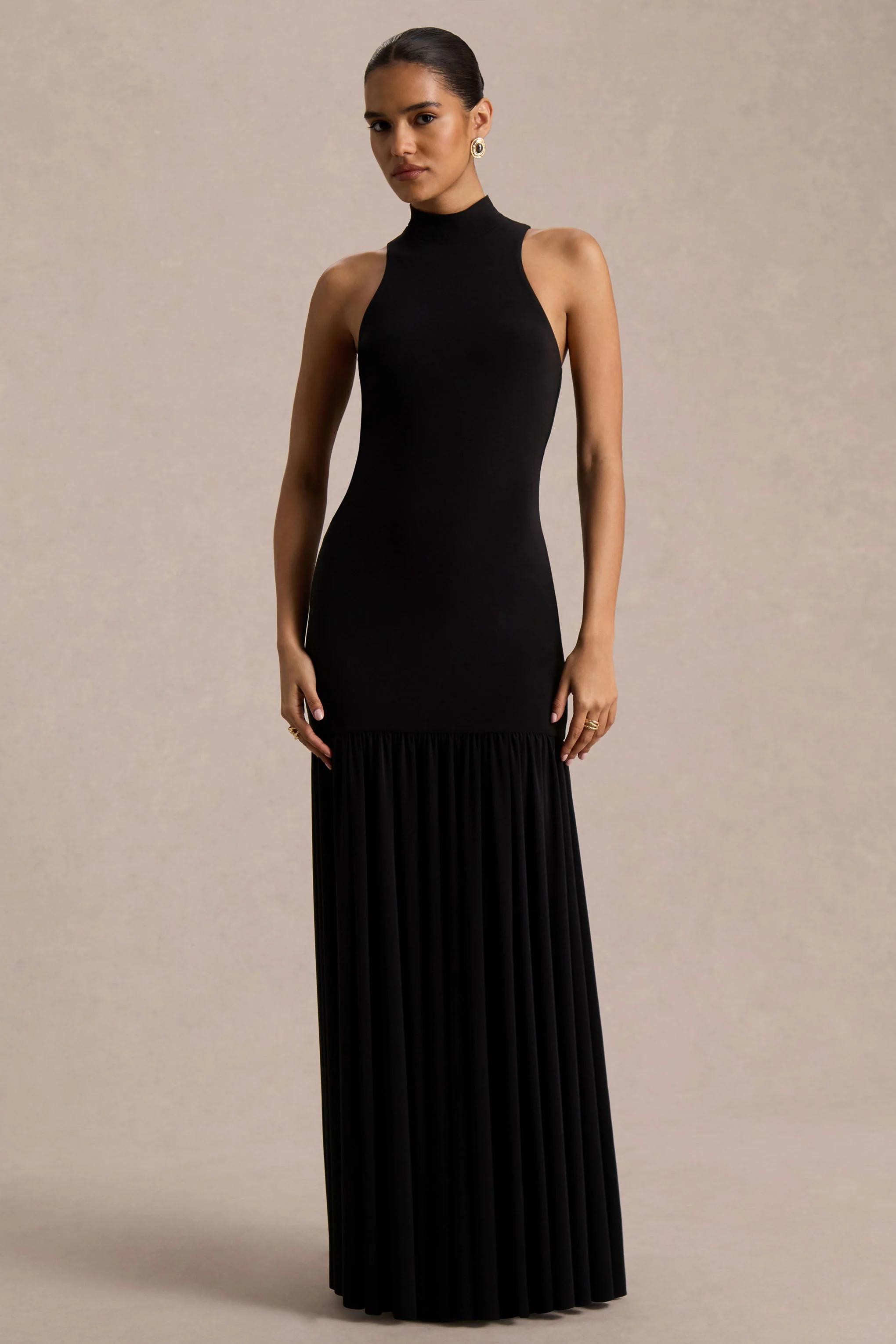 Tasmin | Black High-Neck Maxi Dress With Drop-Waist - Image 4