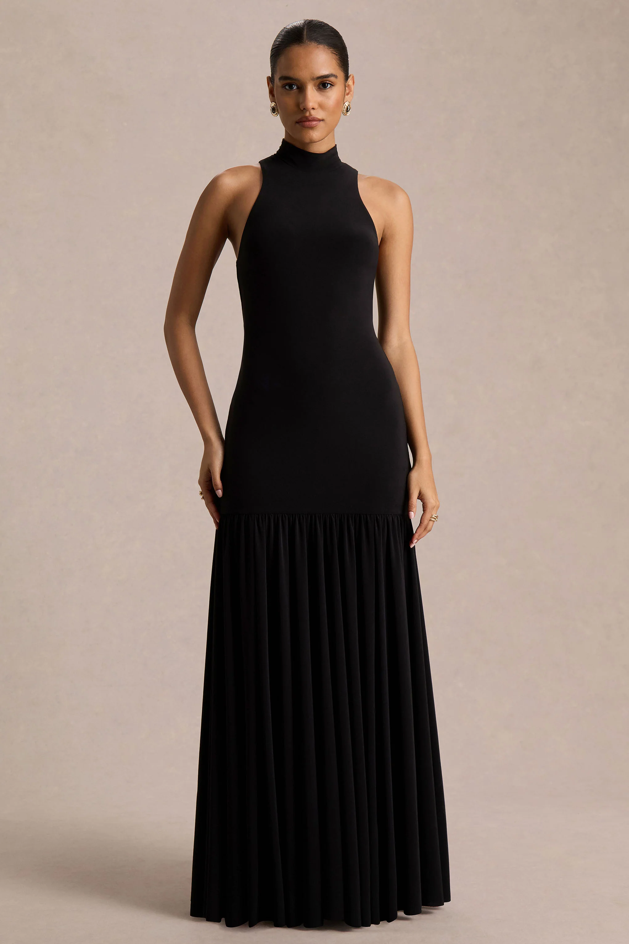 Tasmin | Black High-Neck Maxi Dress With Drop-Waist - Image 5