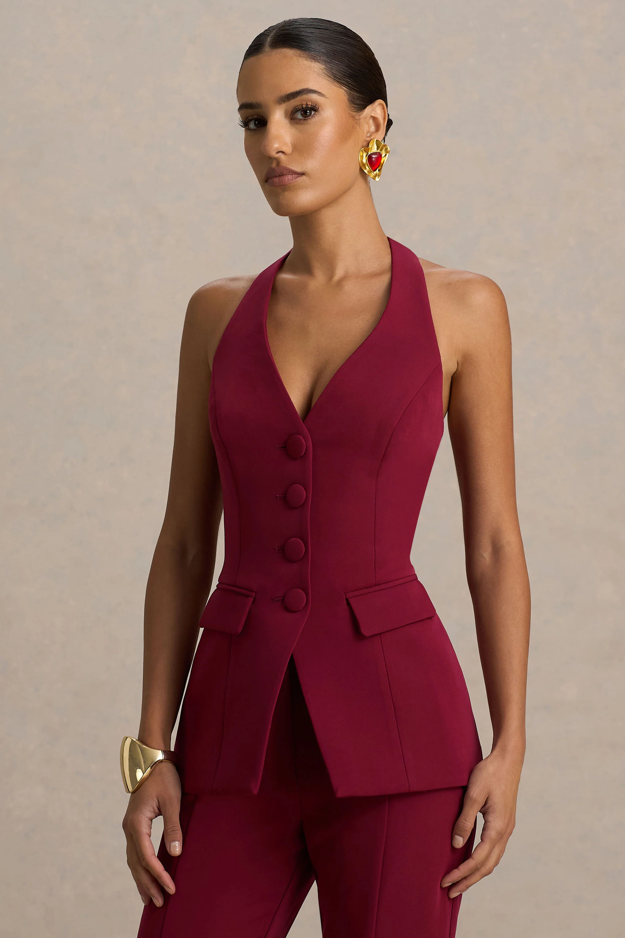 Tecla | Burgundy Button-Up Tailored Waistcoat - Image 4