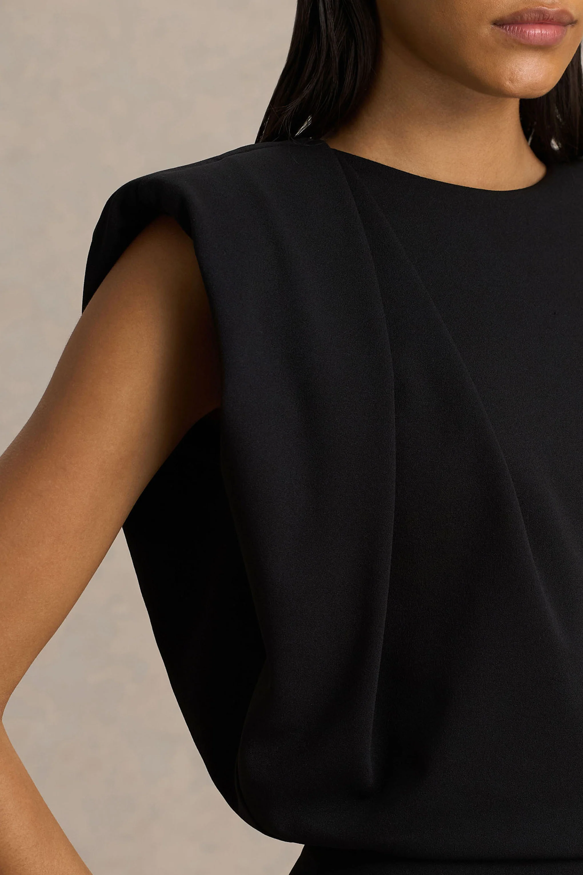 Tiff | Black Crew-Neck Jumpsuit With Draped Detailing - Image 3