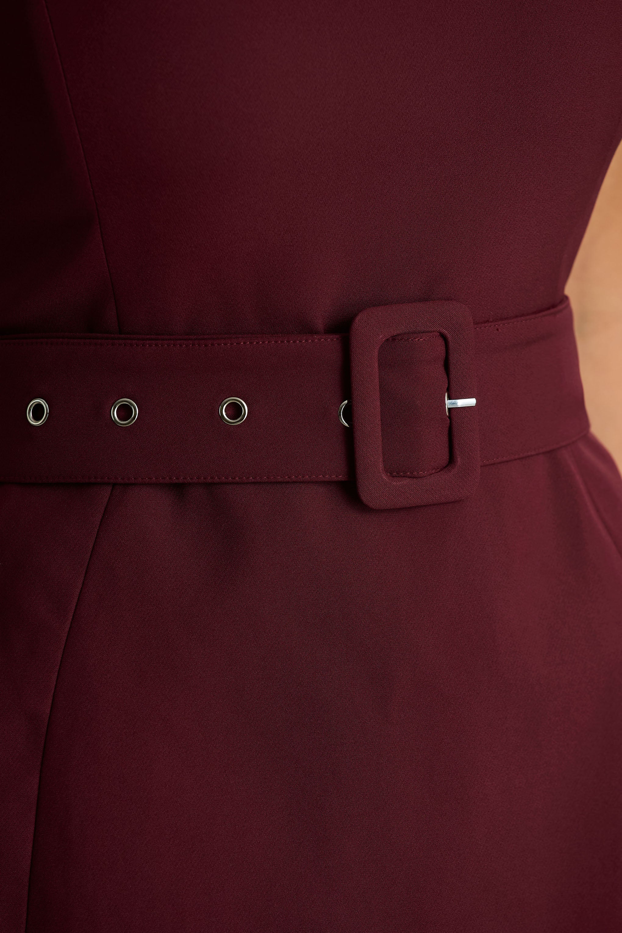 Timberly | Burgundy High-Neck Tailored Micro-Mini Dress - Image 6