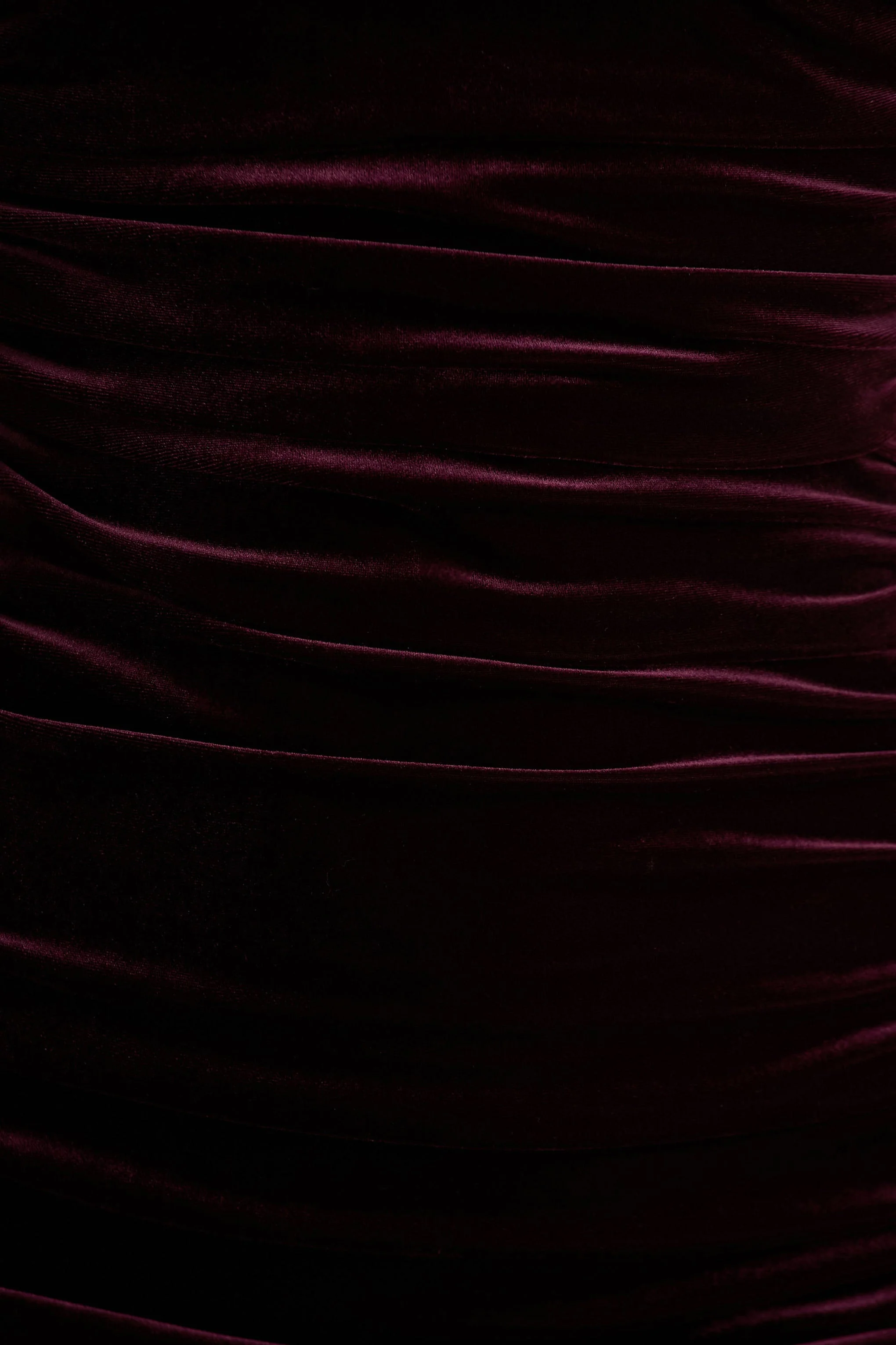 Treat | Burgundy Velvet Asymmetric-Neck Maxi Dress With Ruched Detailing. - Image 6