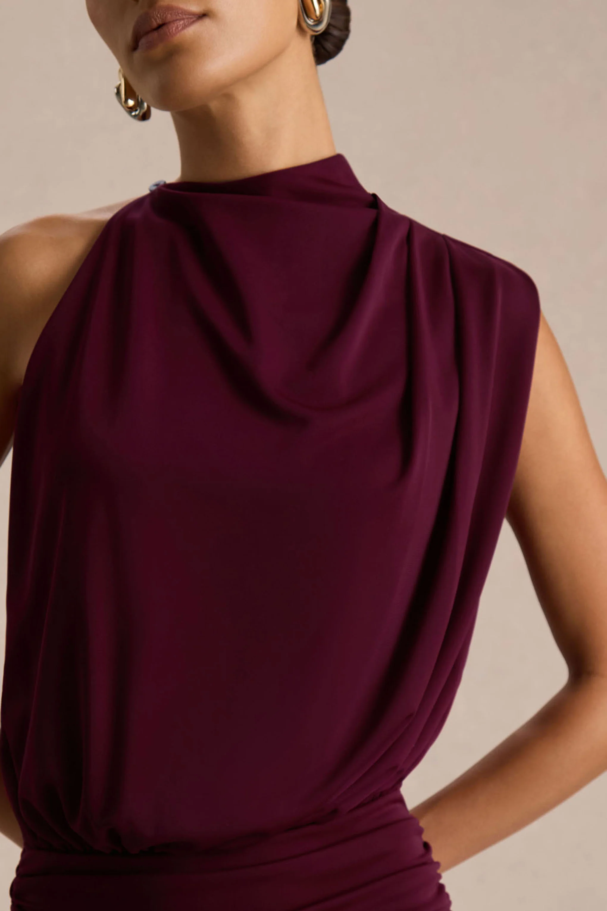 Umaira | Burgundy High-Neck Maxi Dress - Image 3