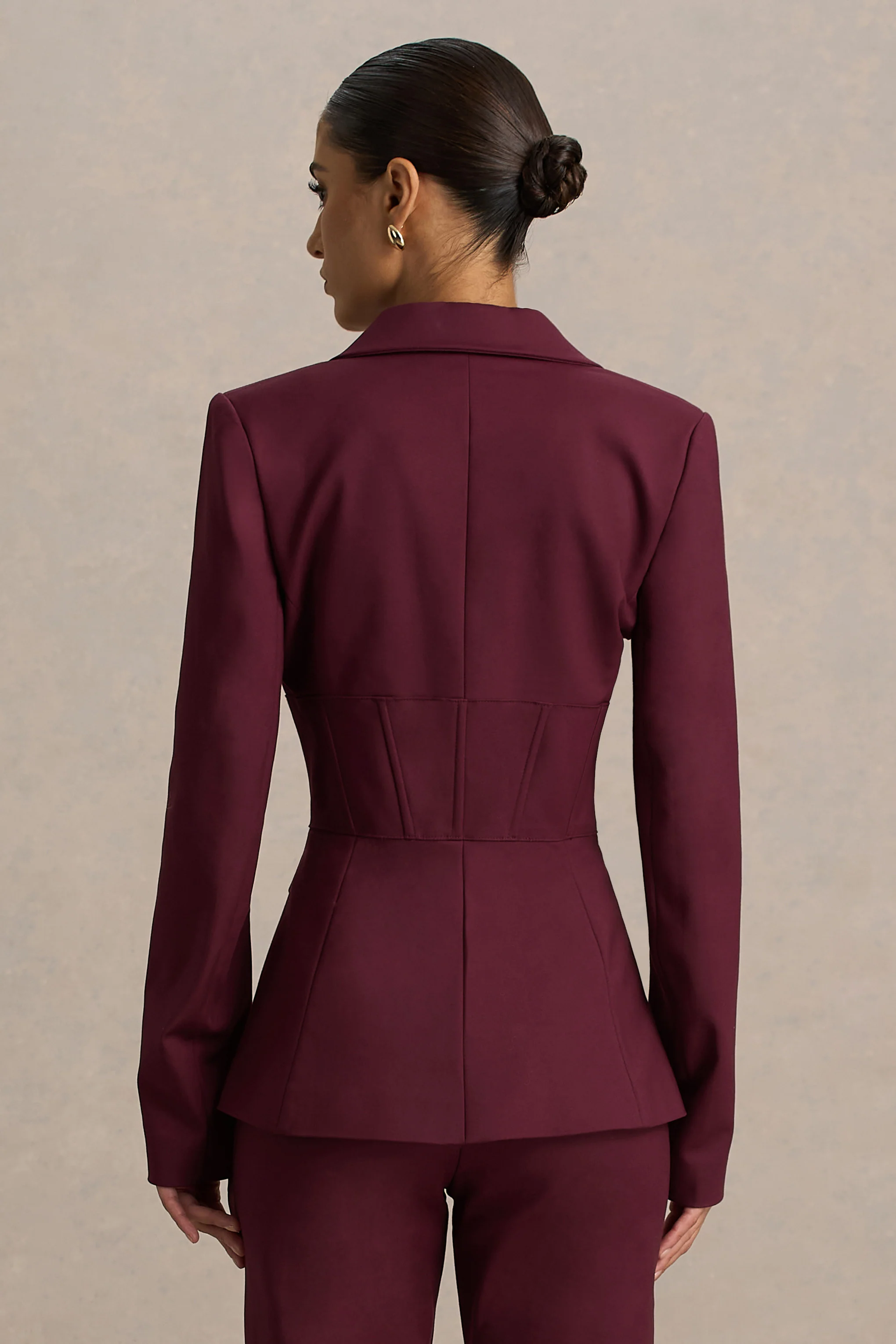 Unbeaten | Burgundy Fitted Corset Blazer Jacket - Image 2