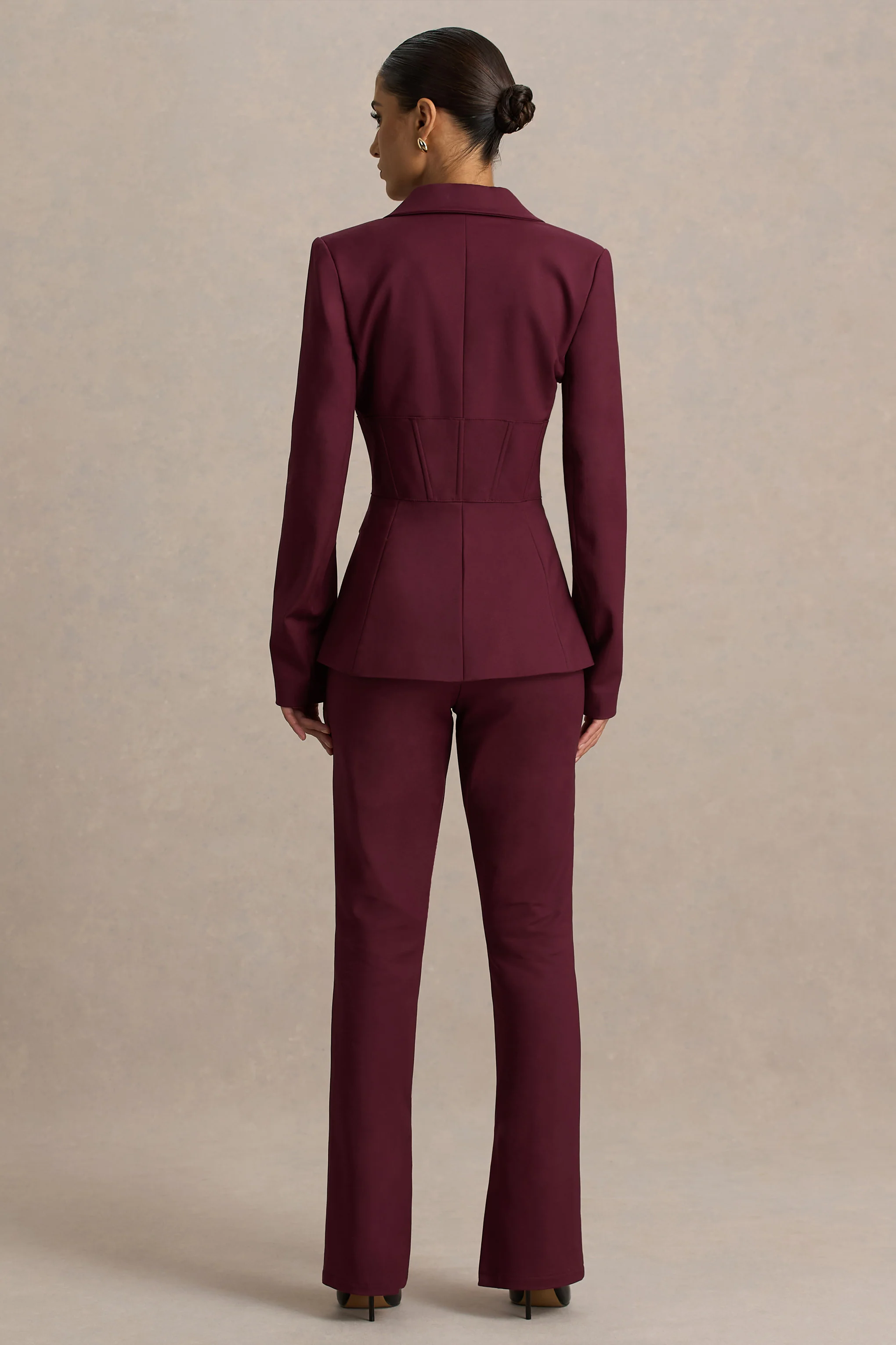 Unbeaten | Burgundy Fitted Corset Blazer Jacket - Image 4