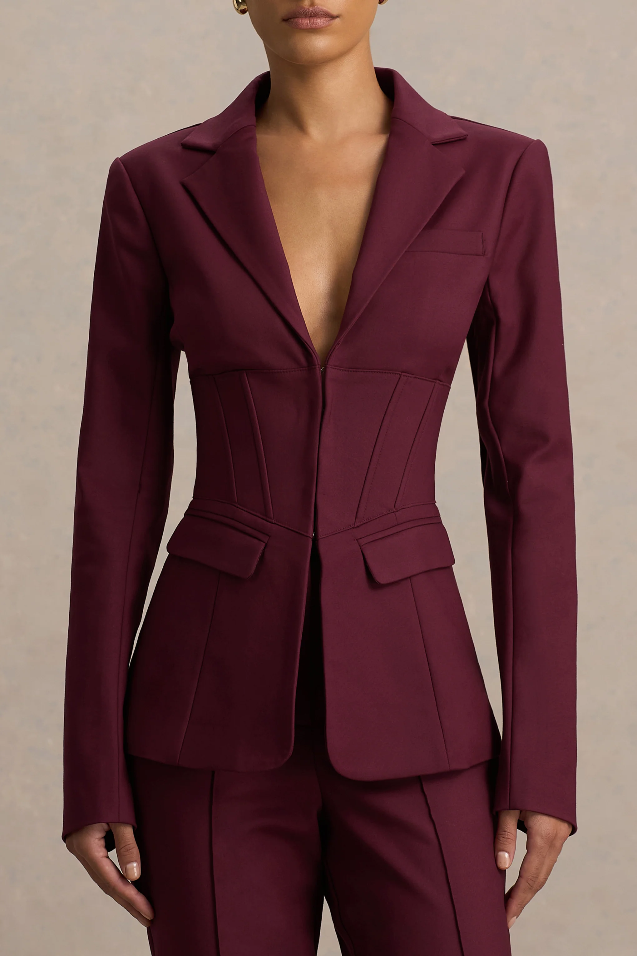 Unbeaten | Burgundy Fitted Corset Blazer Jacket - Image 5