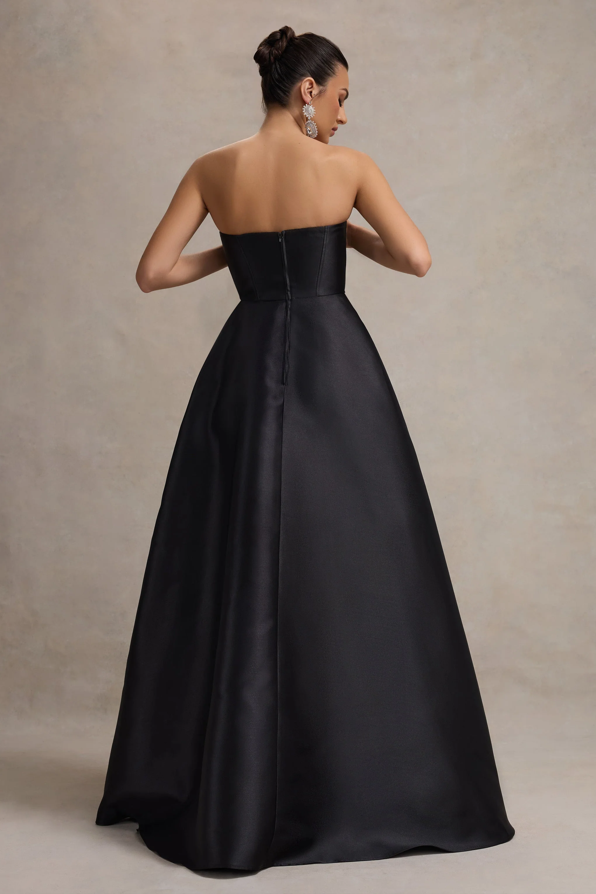 Universe | Black Bandeau Puff-Skirt Split Maxi Dress - Image 2
