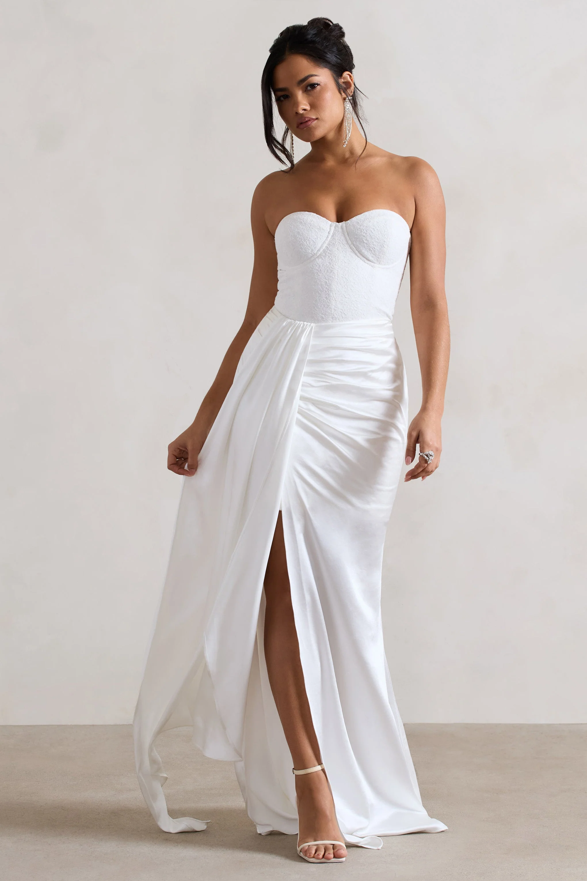 Valencia | Cream Lace Corset Maxi Dress With Detachable Skirt - Image 4