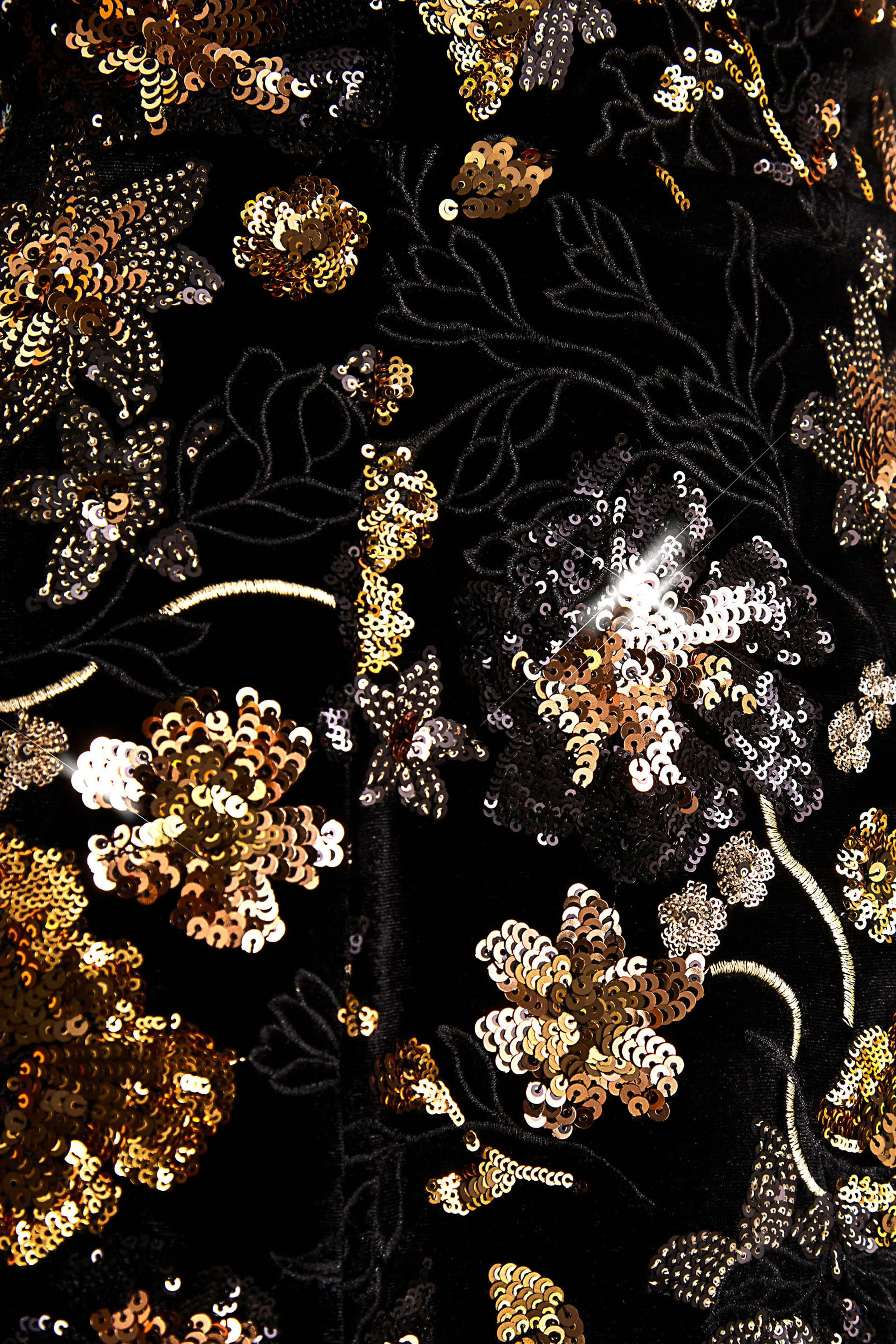 Valeri | Black Velvet Bandeau Mini Dress With Bronze Floral Sequin Embellishment - Image 6