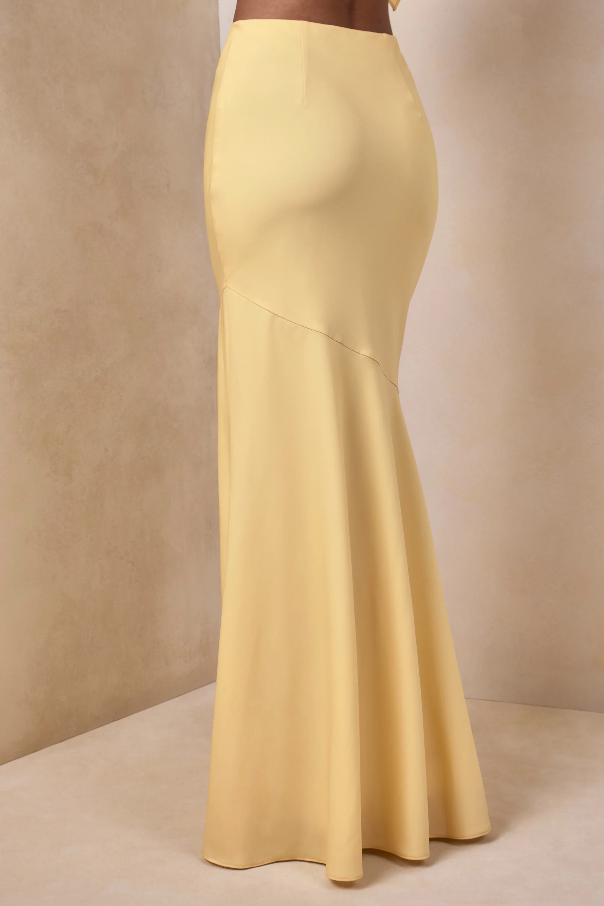 Vayla | Lemon Matte Satin Asymmetric Drop-Waist Maxi Skirt - Image 4