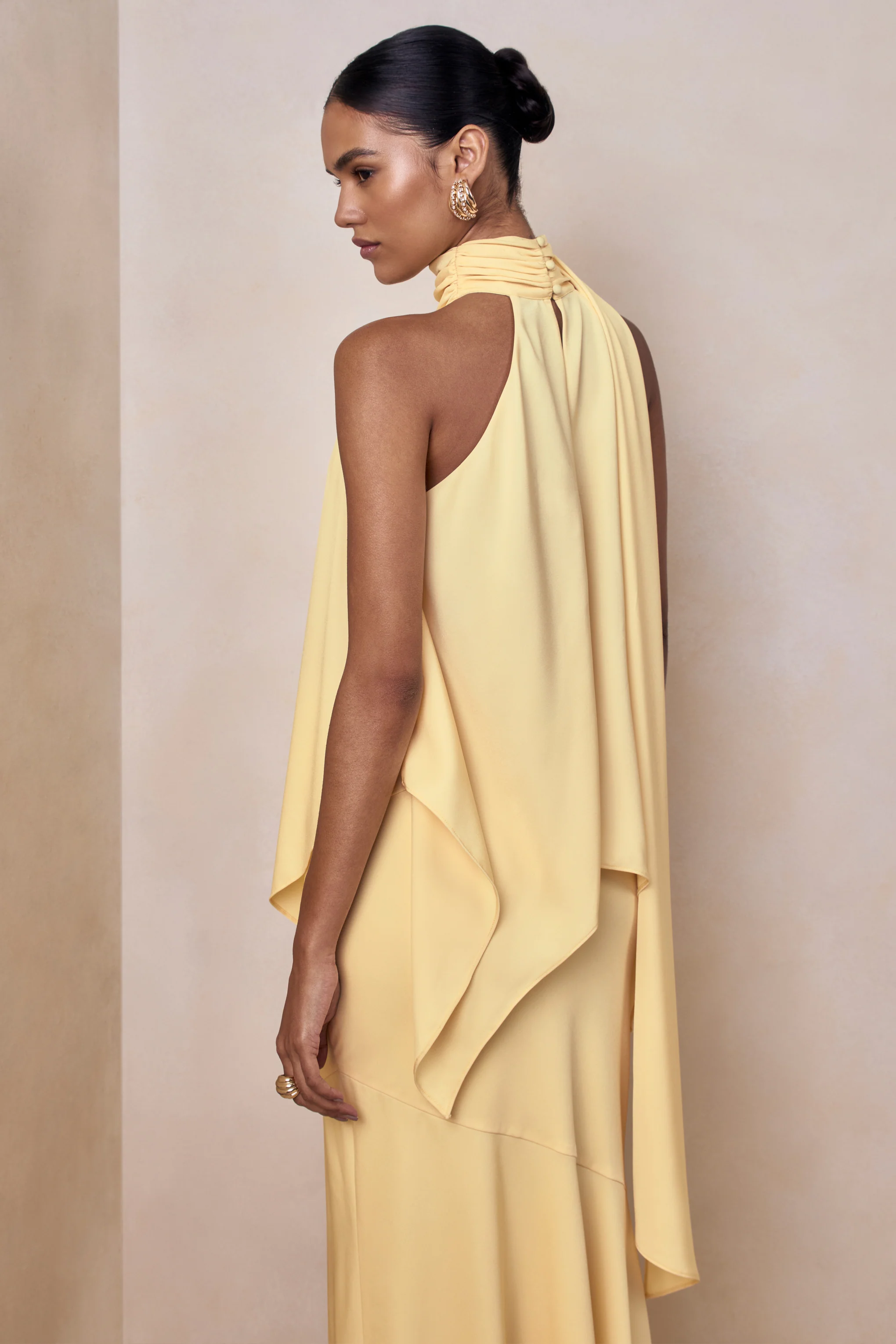 Vayla | Lemon Matte Satin Asymmetric Drop-Waist Maxi Skirt - Image 6