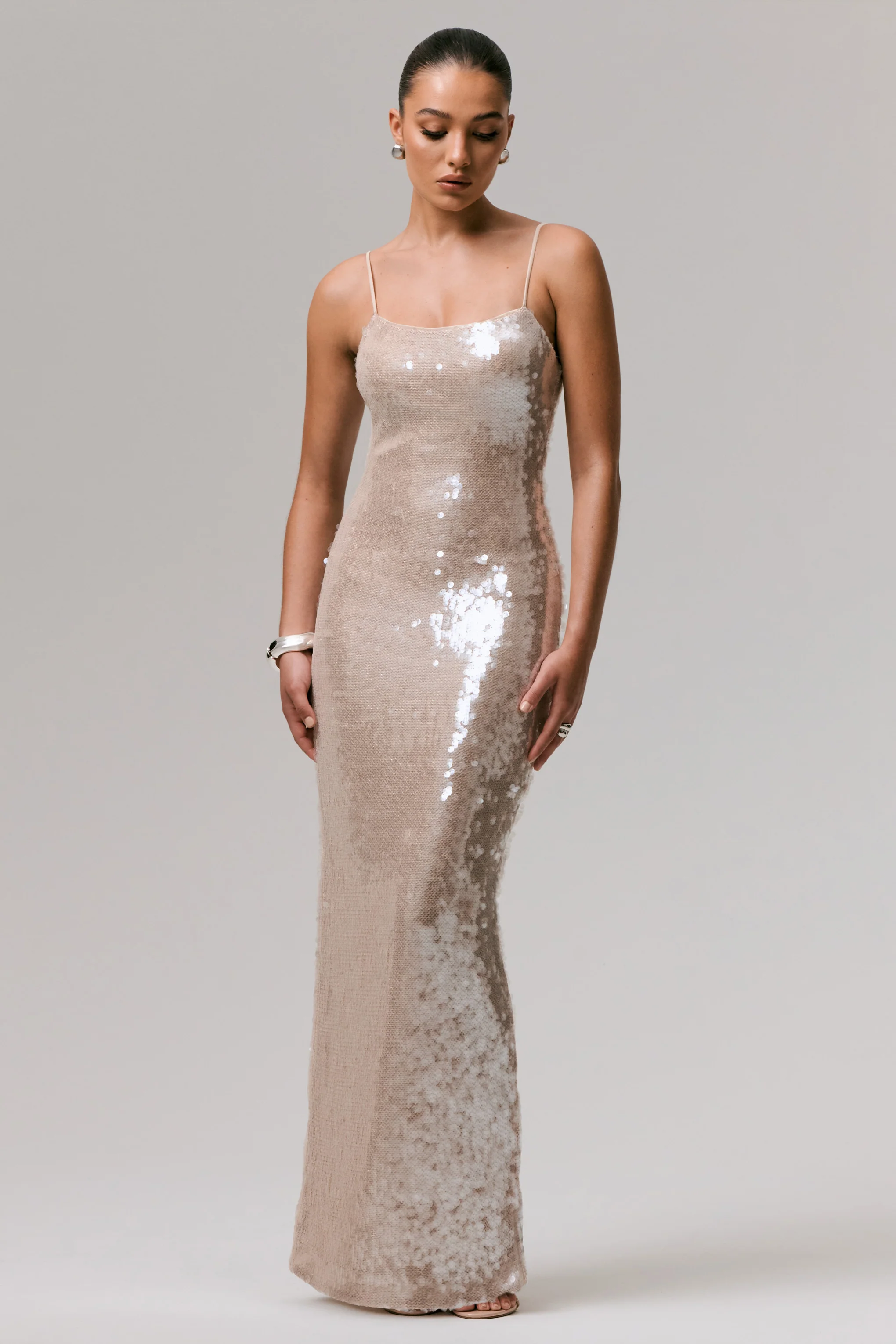 Vermont | Nude Sequin Square-Neck Maxi Dress - Image 3