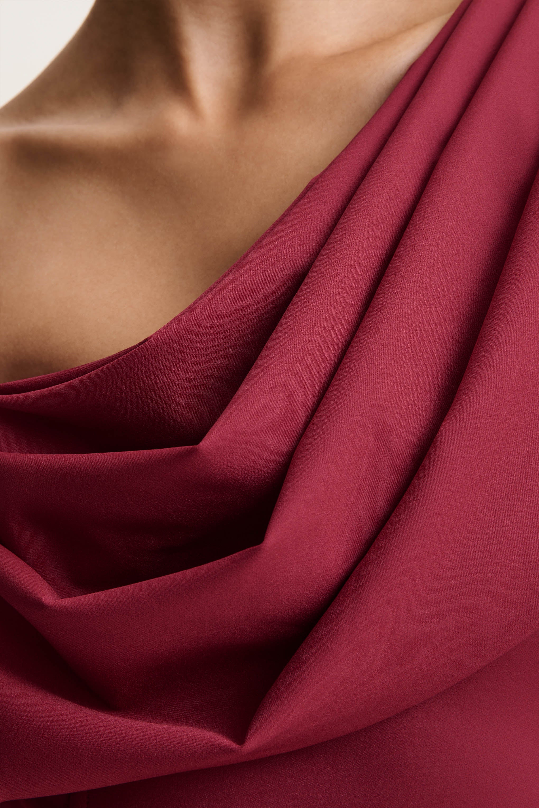 Verona | Burgundy  Draped Asymmetric-Neck Skater Mini Dress - Image 7