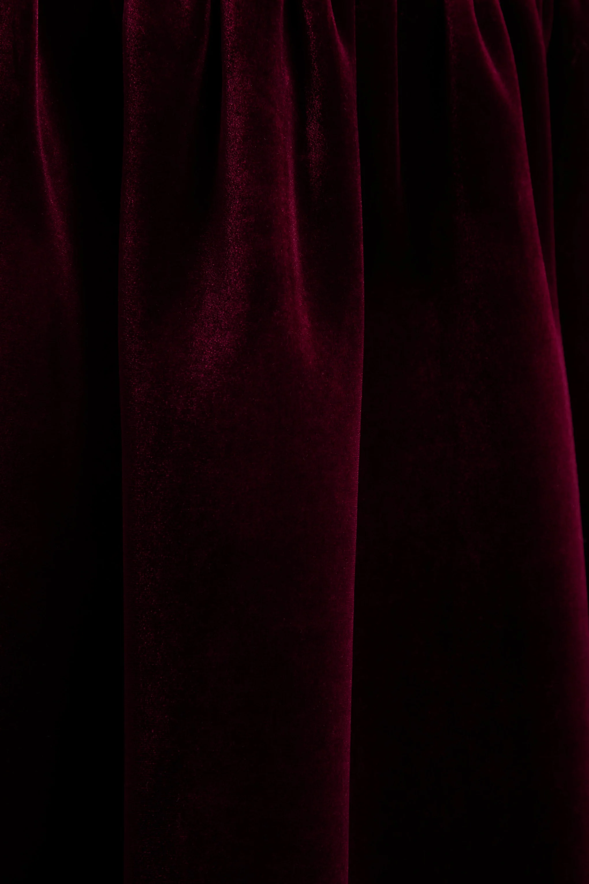 Violetta | Burgundy Velvet Bandeau Midi Dress With Drop-Waist And Gathered Skirt - Image 5