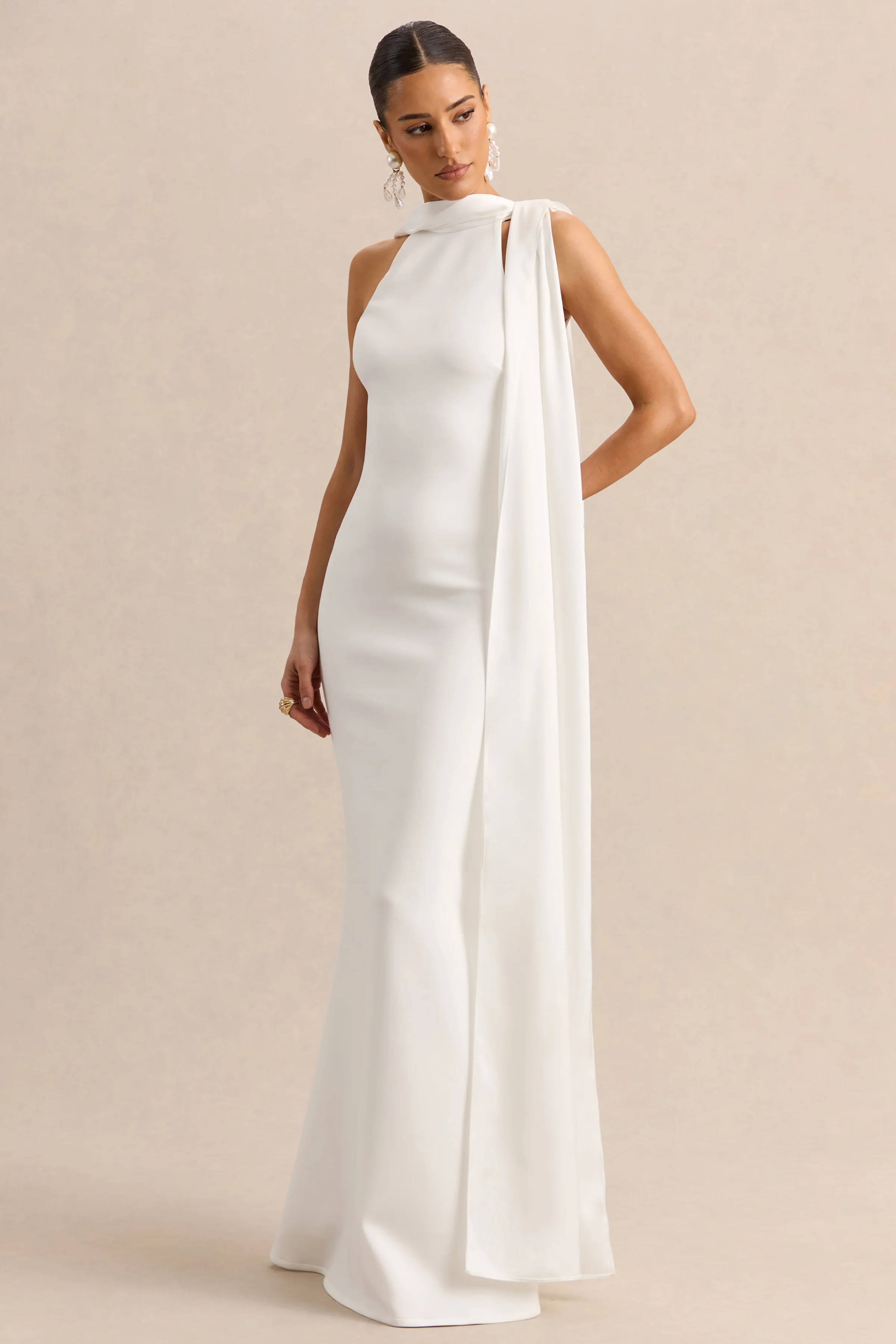 Vionette | White High-Neck Maxi Dress With Scarf - Image 4