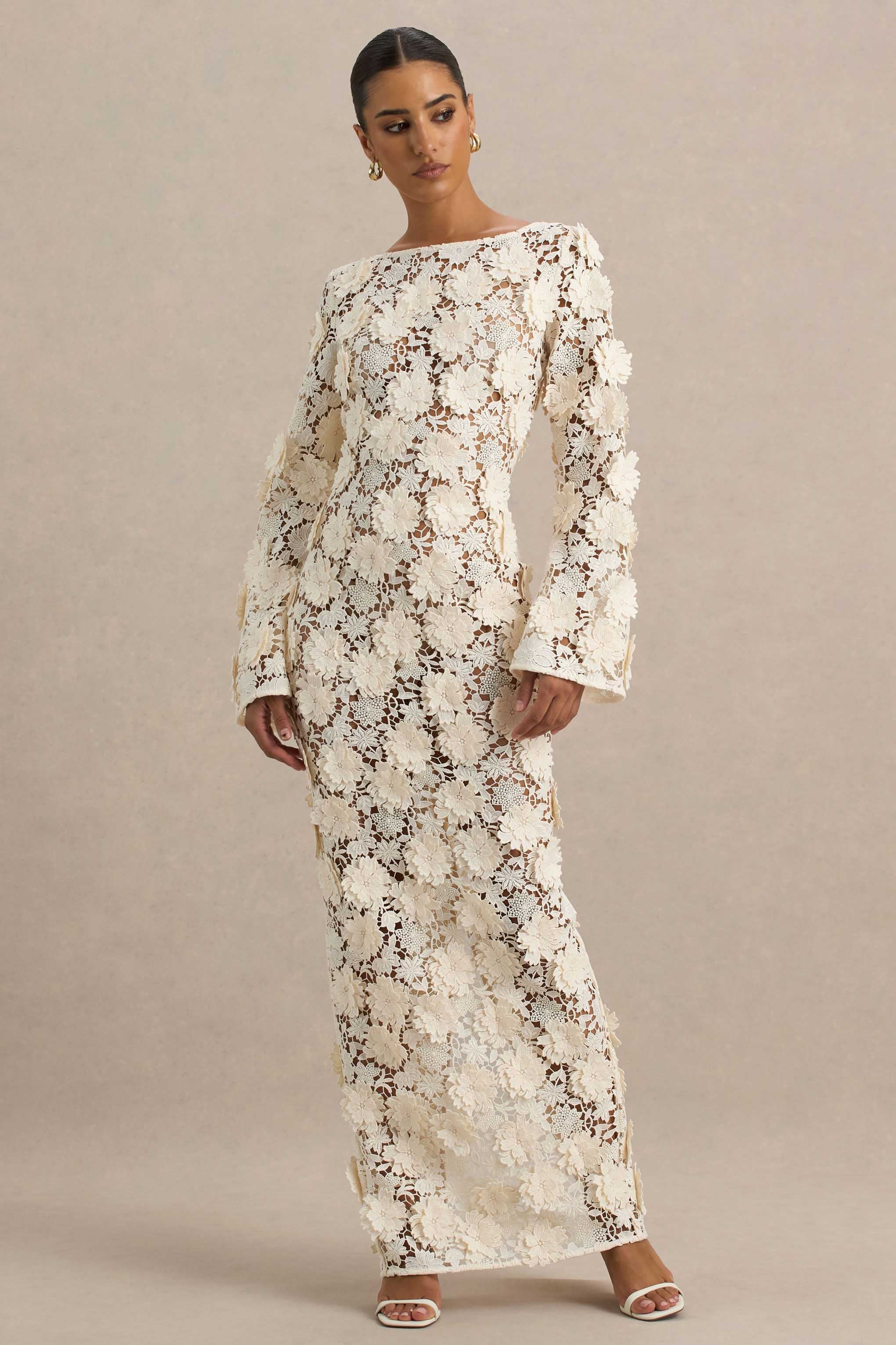 Viper | Cream Lace Long-Sleeve Maxi Dress - Image 4