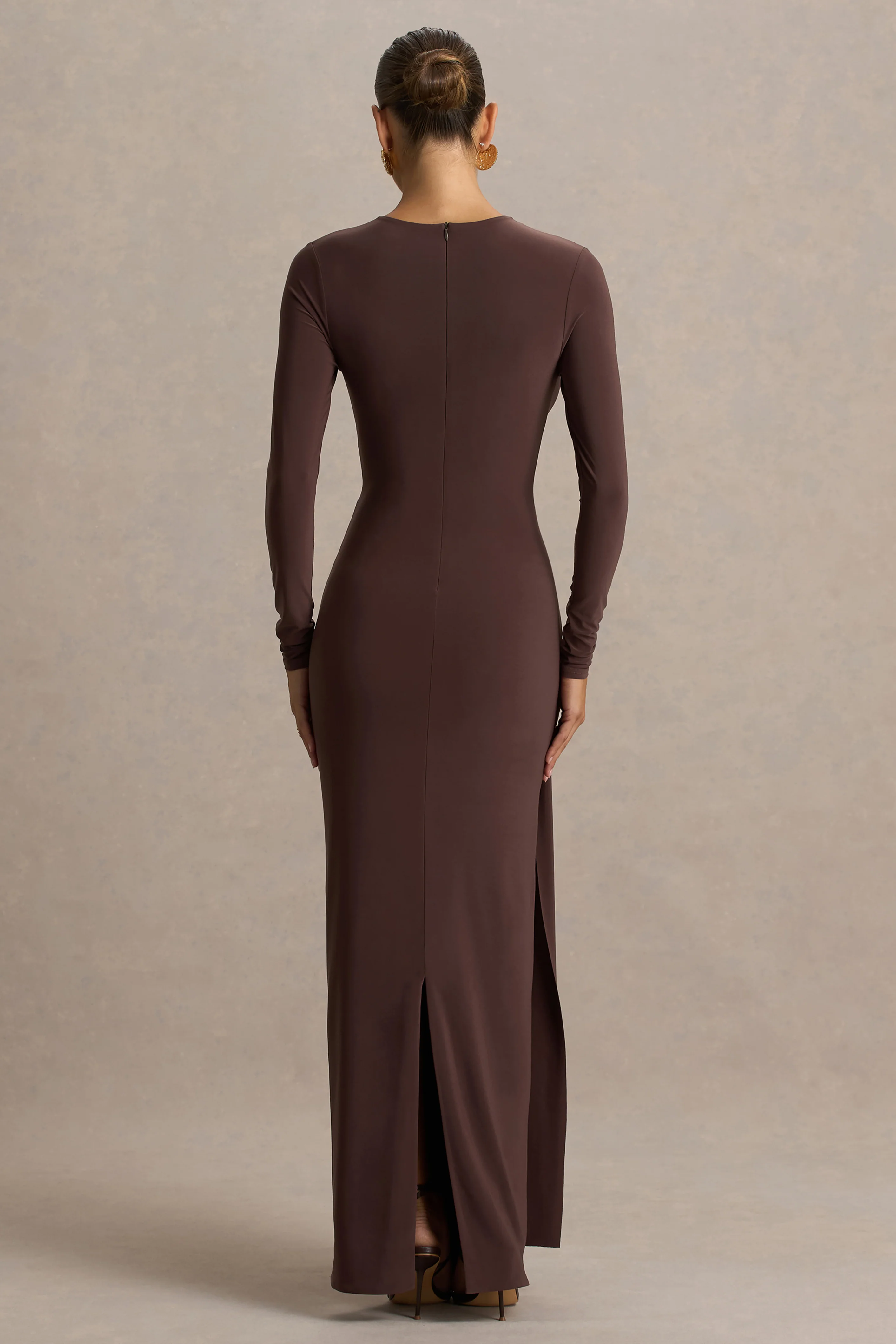 Virelle | Brown Boat-Neck Maxi Dress With Wrap Detail And Sash - Image 2
