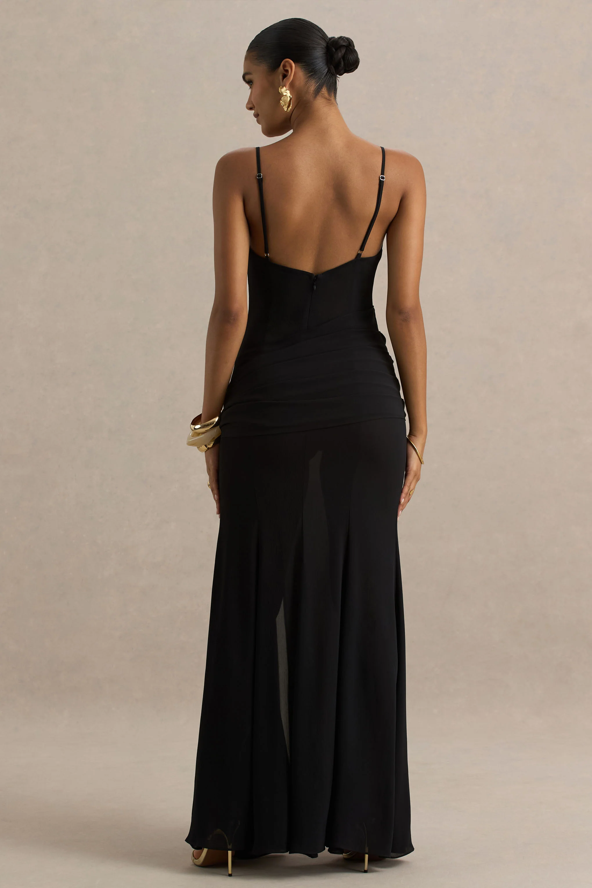Virtue | Black Cowl-Neck Fishtail Maxi Dress With Split - Image 2