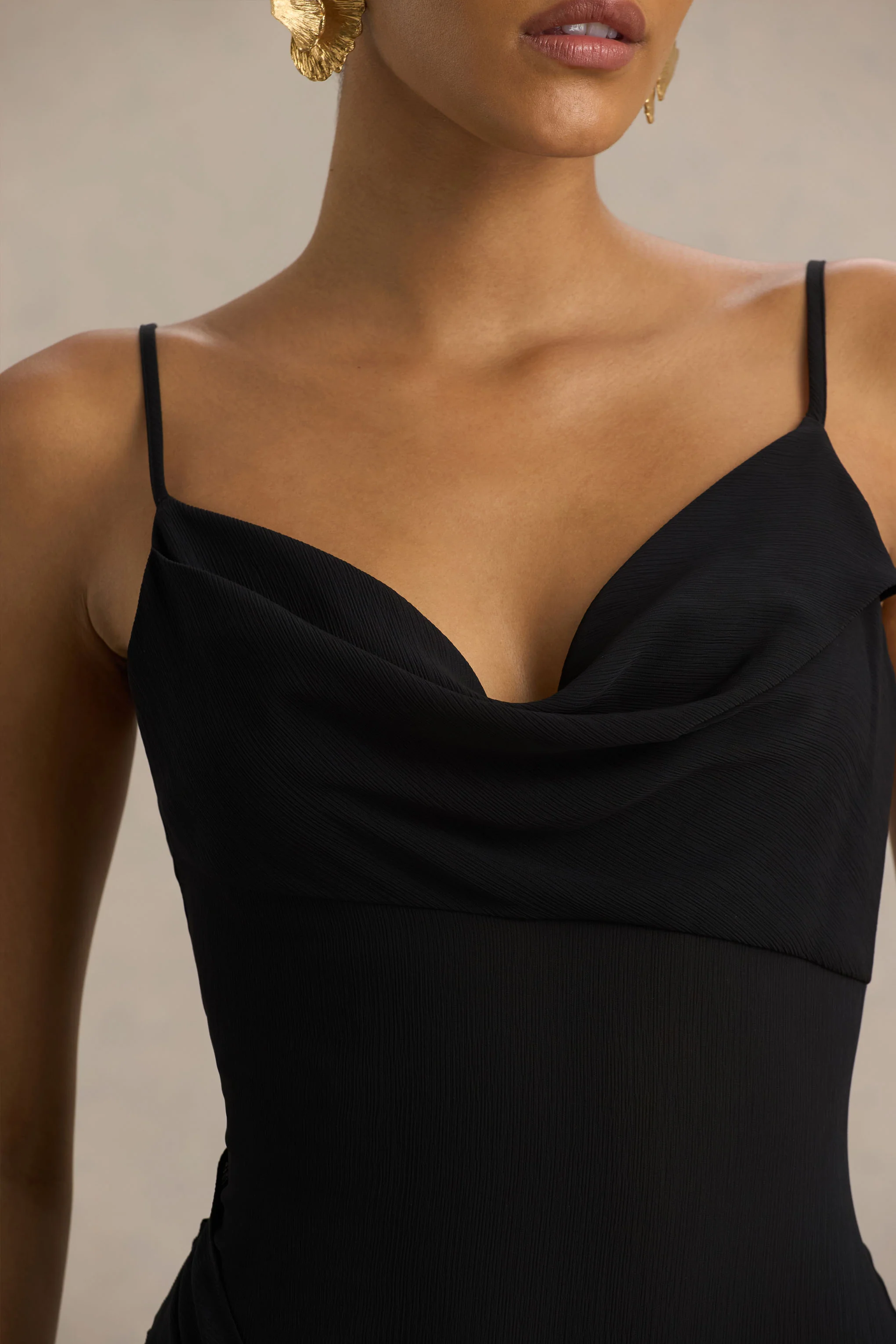 Virtue | Black Cowl-Neck Fishtail Maxi Dress With Split - Image 8
