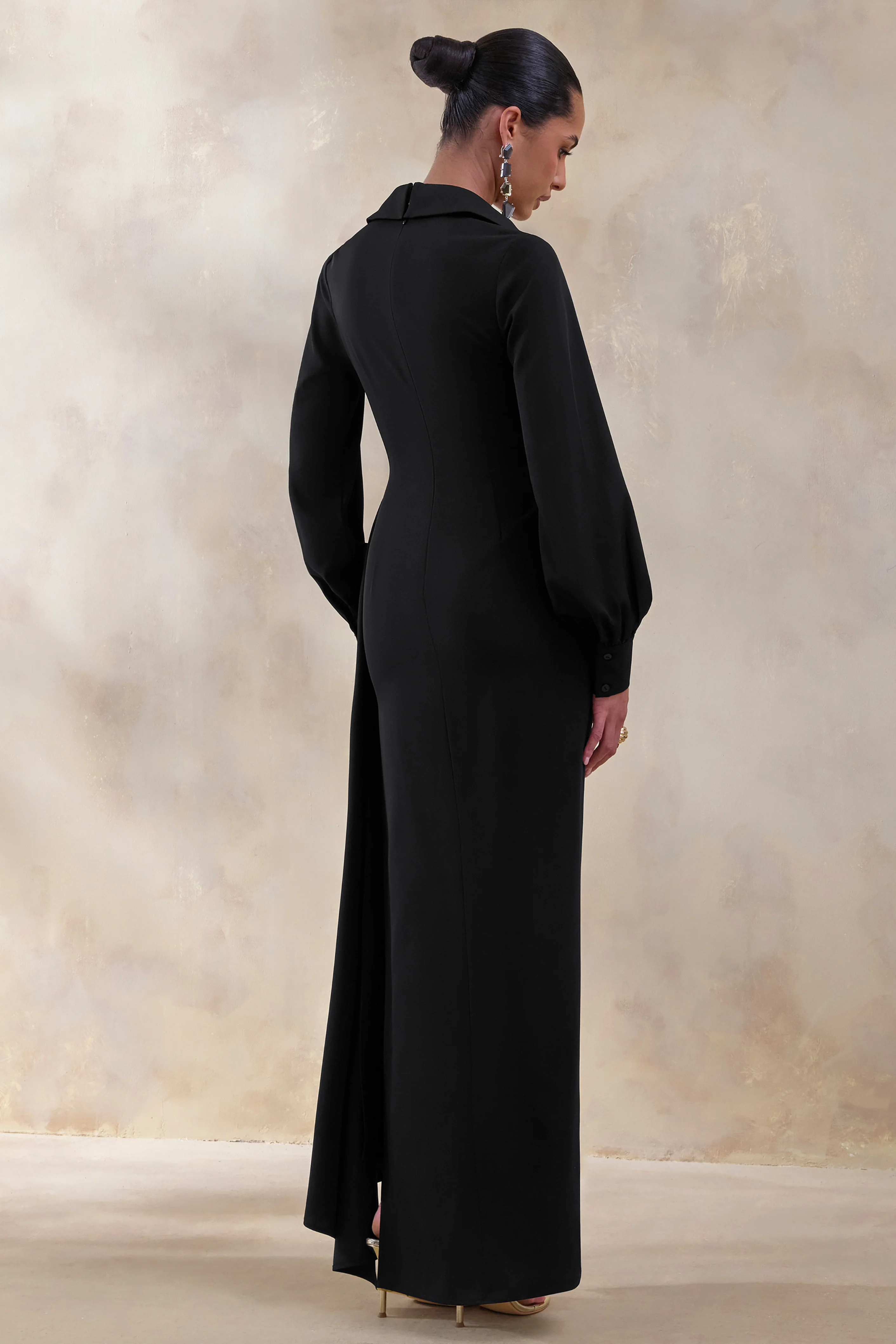 Vita | Black Plunge-Neck Wrap Maxi Dress - Image 2
