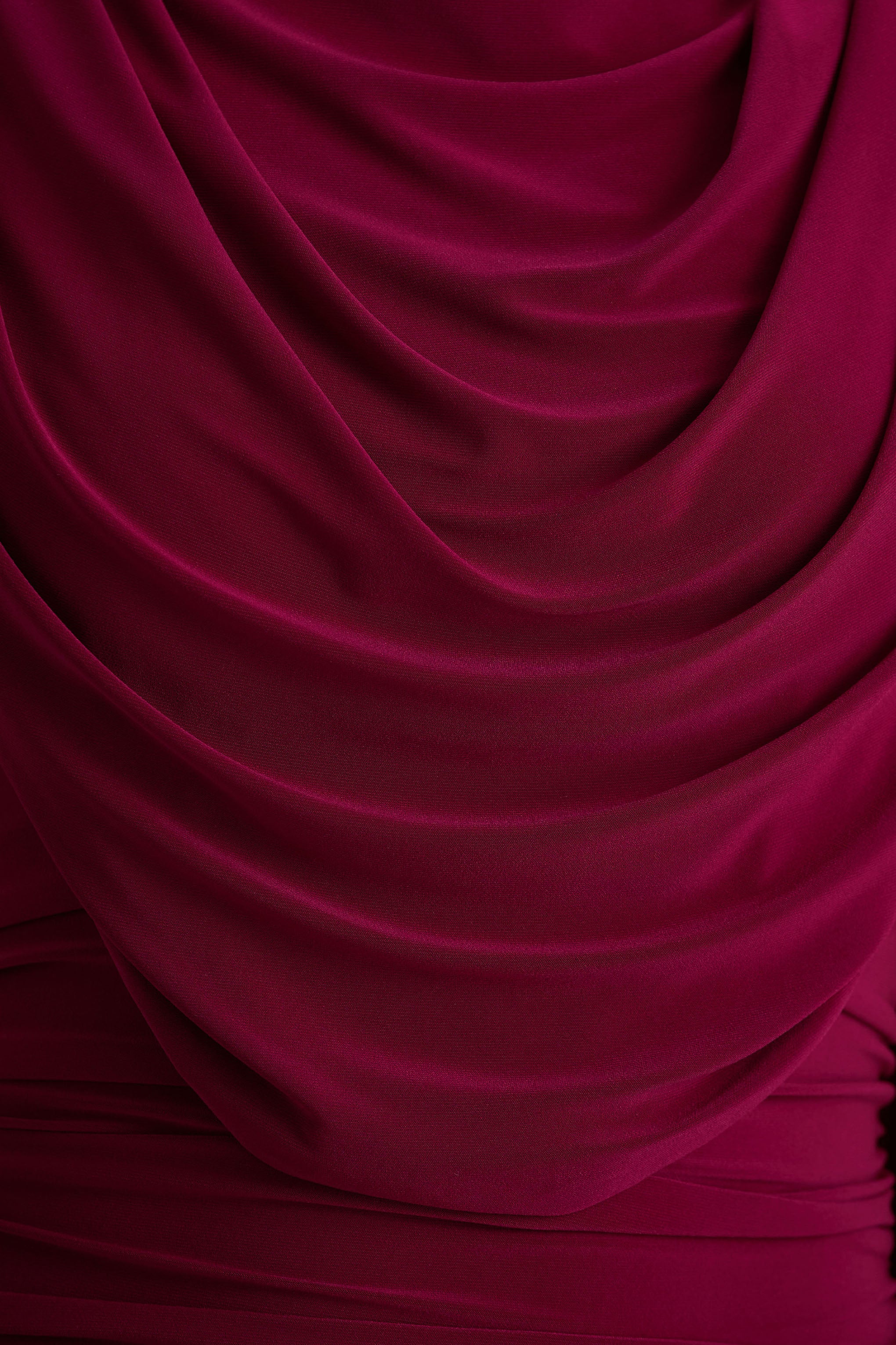 Wanderer | Burgundy Crew-Neck Midi Dress With Draped and Ruched Detailing - Image 6