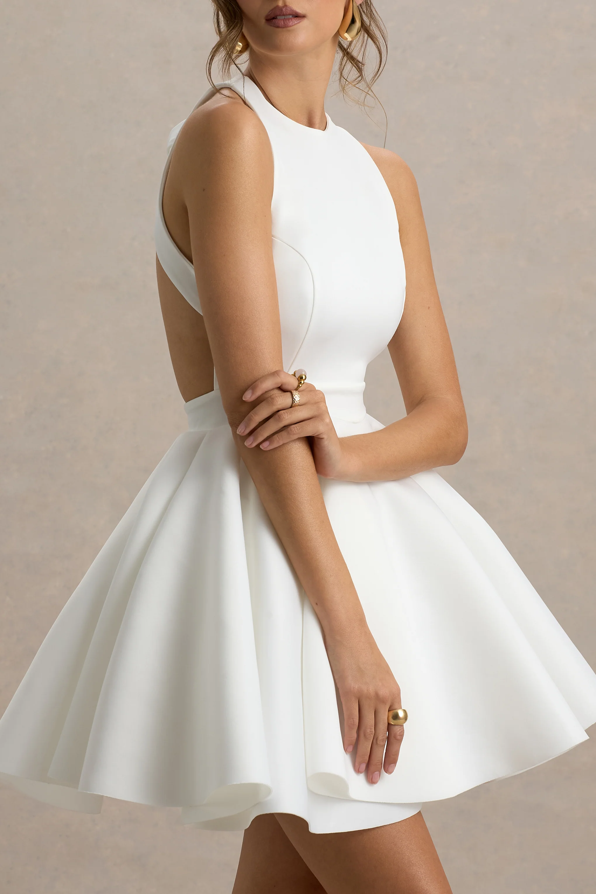 Waverly | White Racer-Neck Sleeveless Skater Mini Dress - Image 3