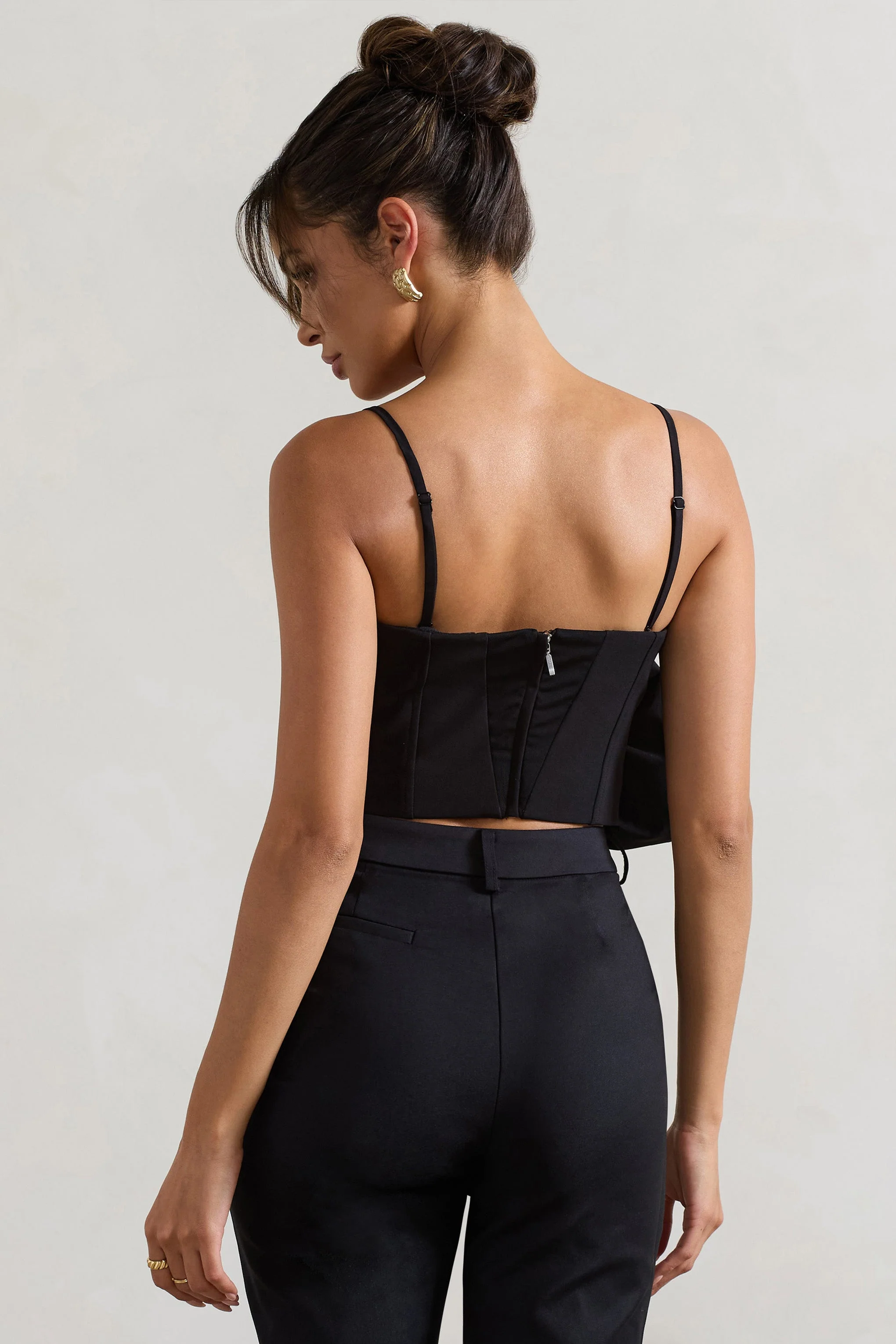 Whirlwind | Black Strappy Top With Oversized Ruffle Detail - Image 2