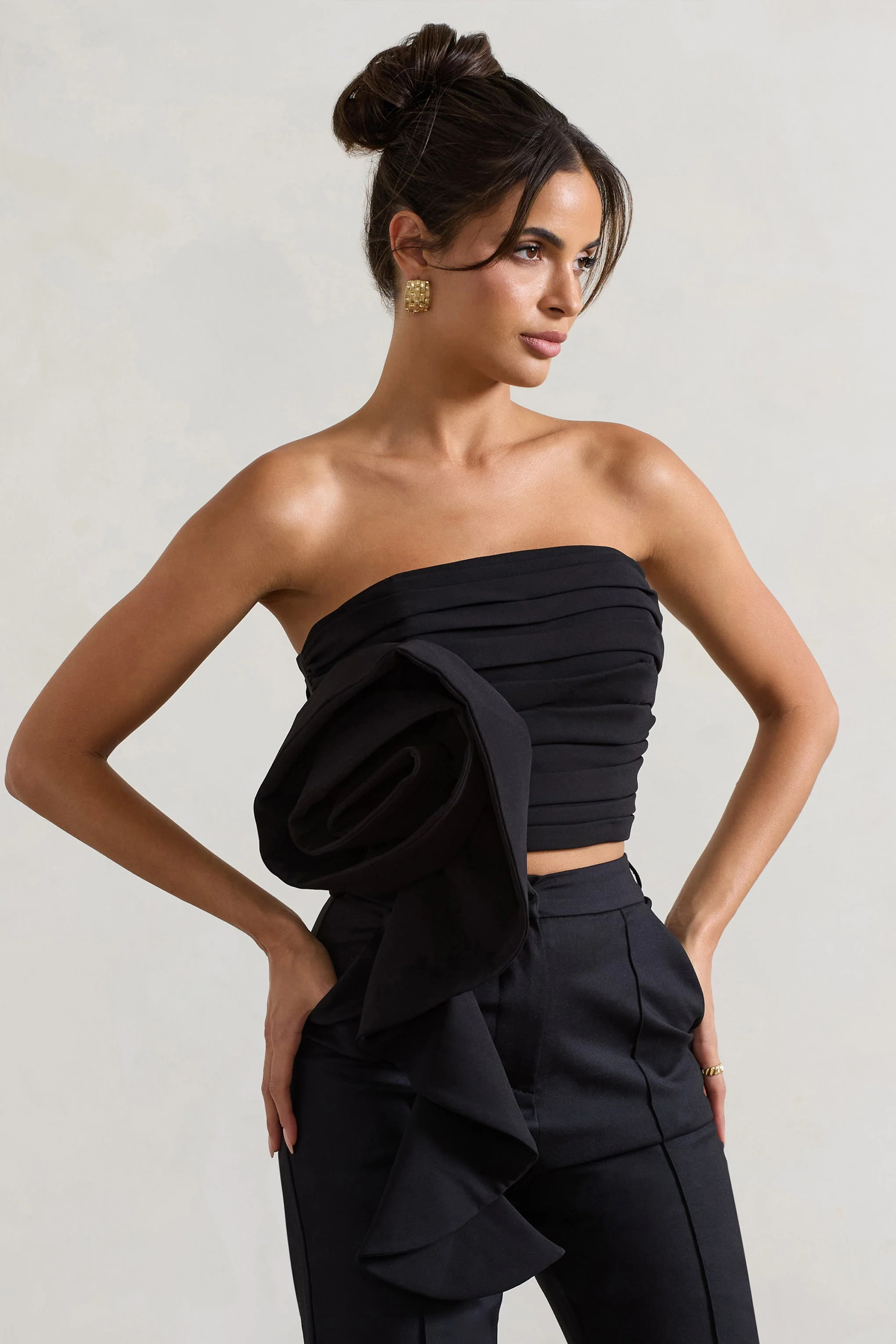 Whirlwind | Black Strappy Top With Oversized Ruffle Detail - Image 5