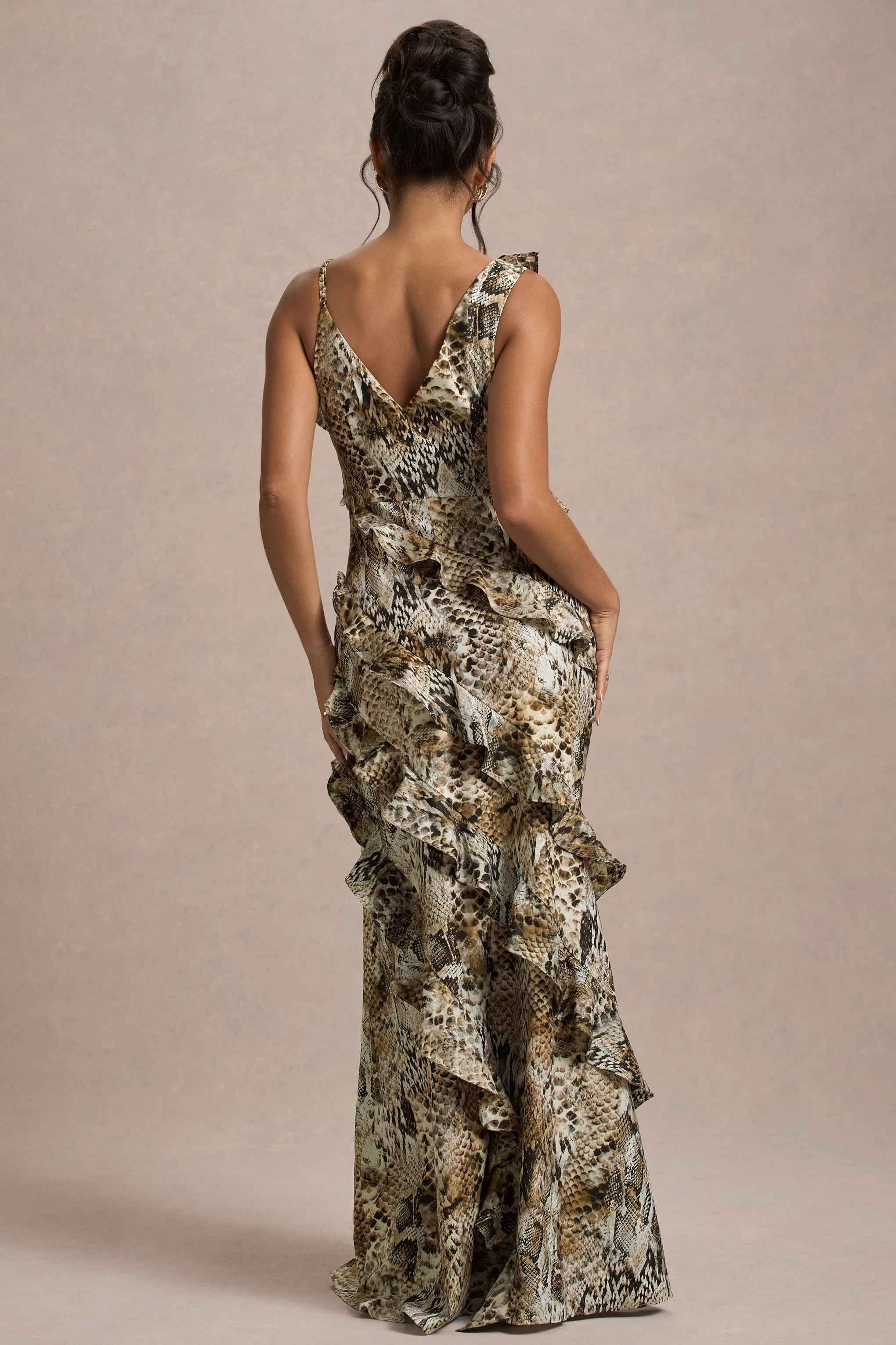 Wispy | Snake Print Plunge-Neck Ruffled Maxi Dress - Image 2