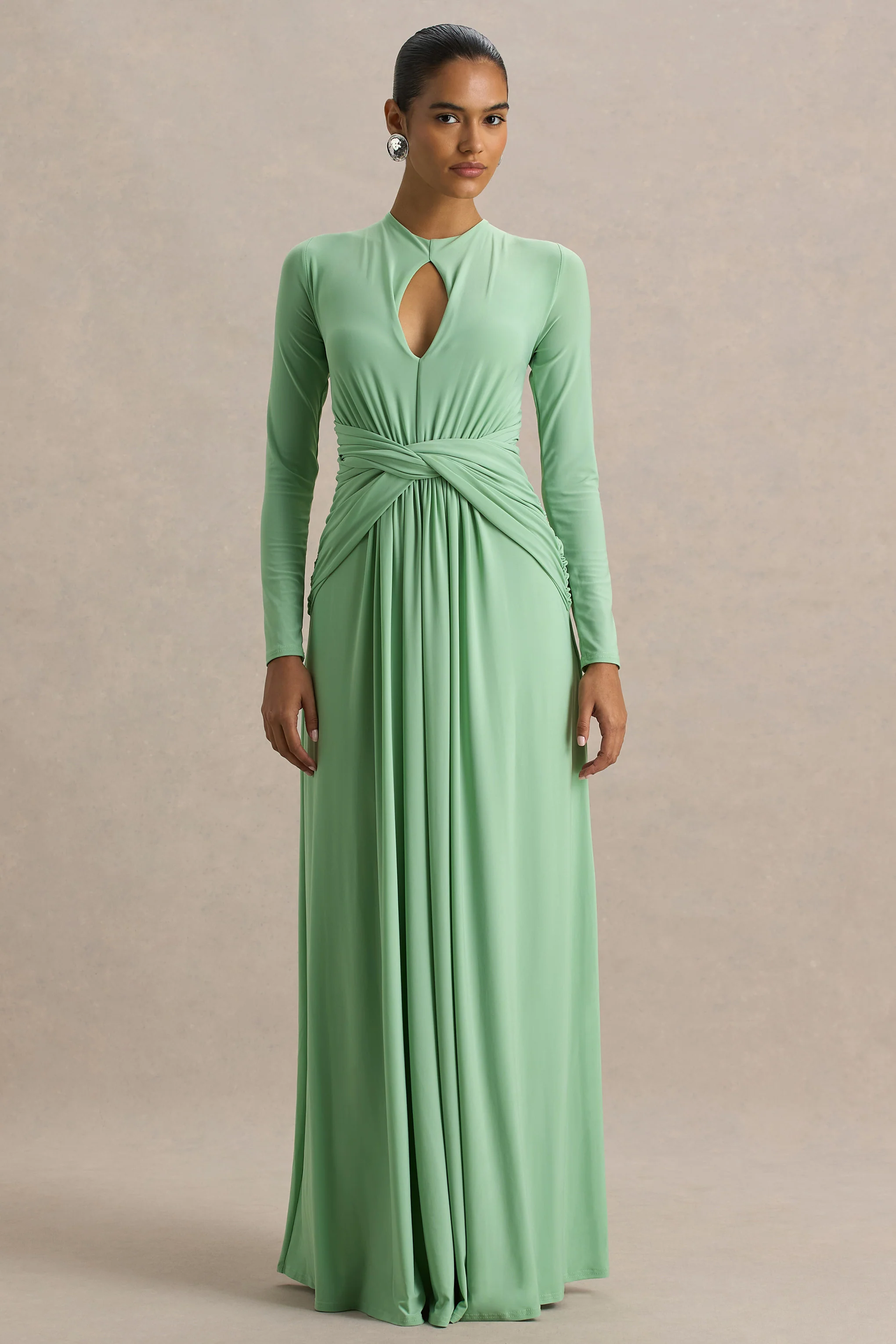 With Me | Green High-Neck Maxi Dress With Ruched Detailing - Image 4