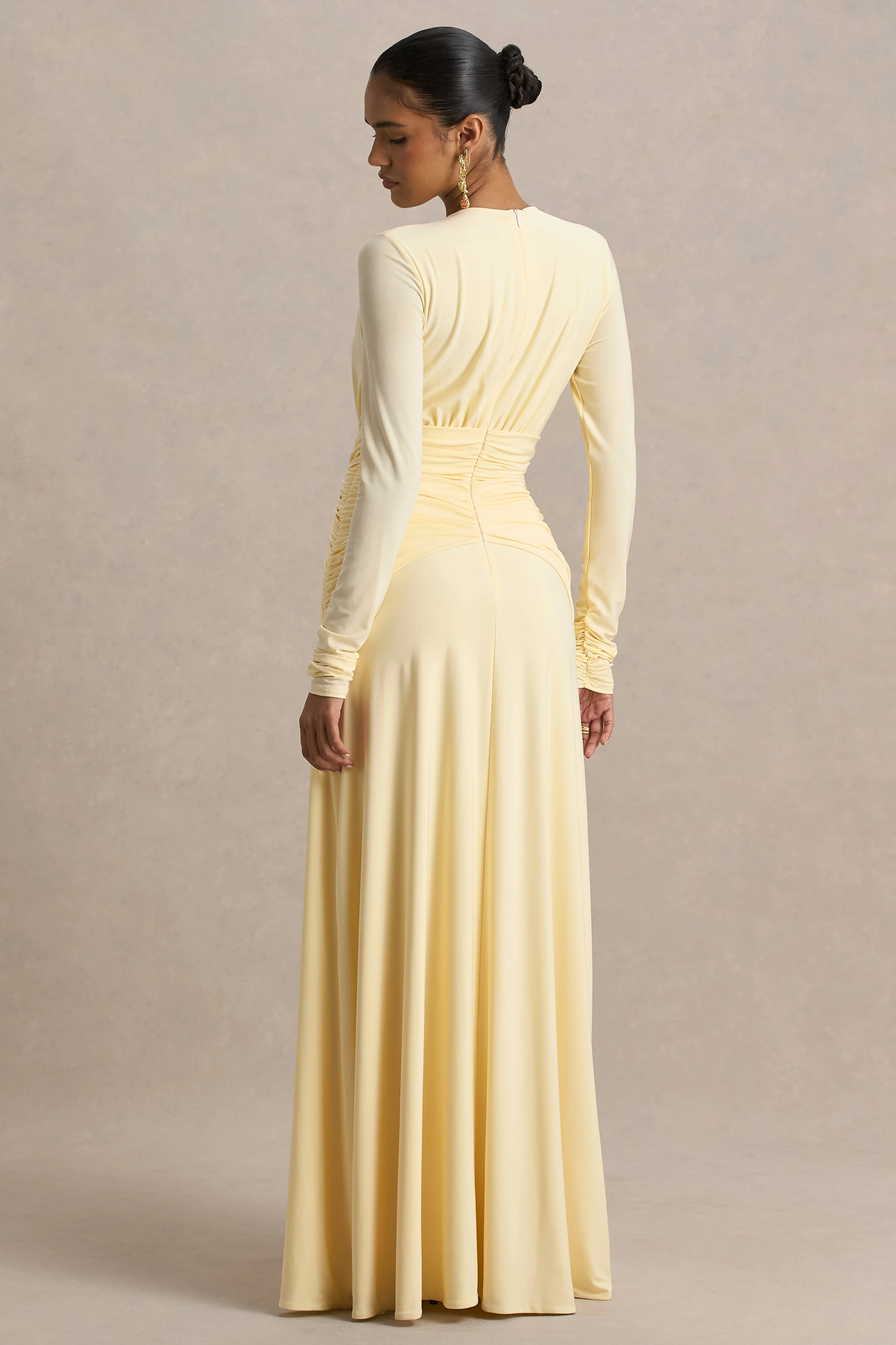 With Me | Lemon High-Neck Maxi Dress With Ruched Detailing - Image 2