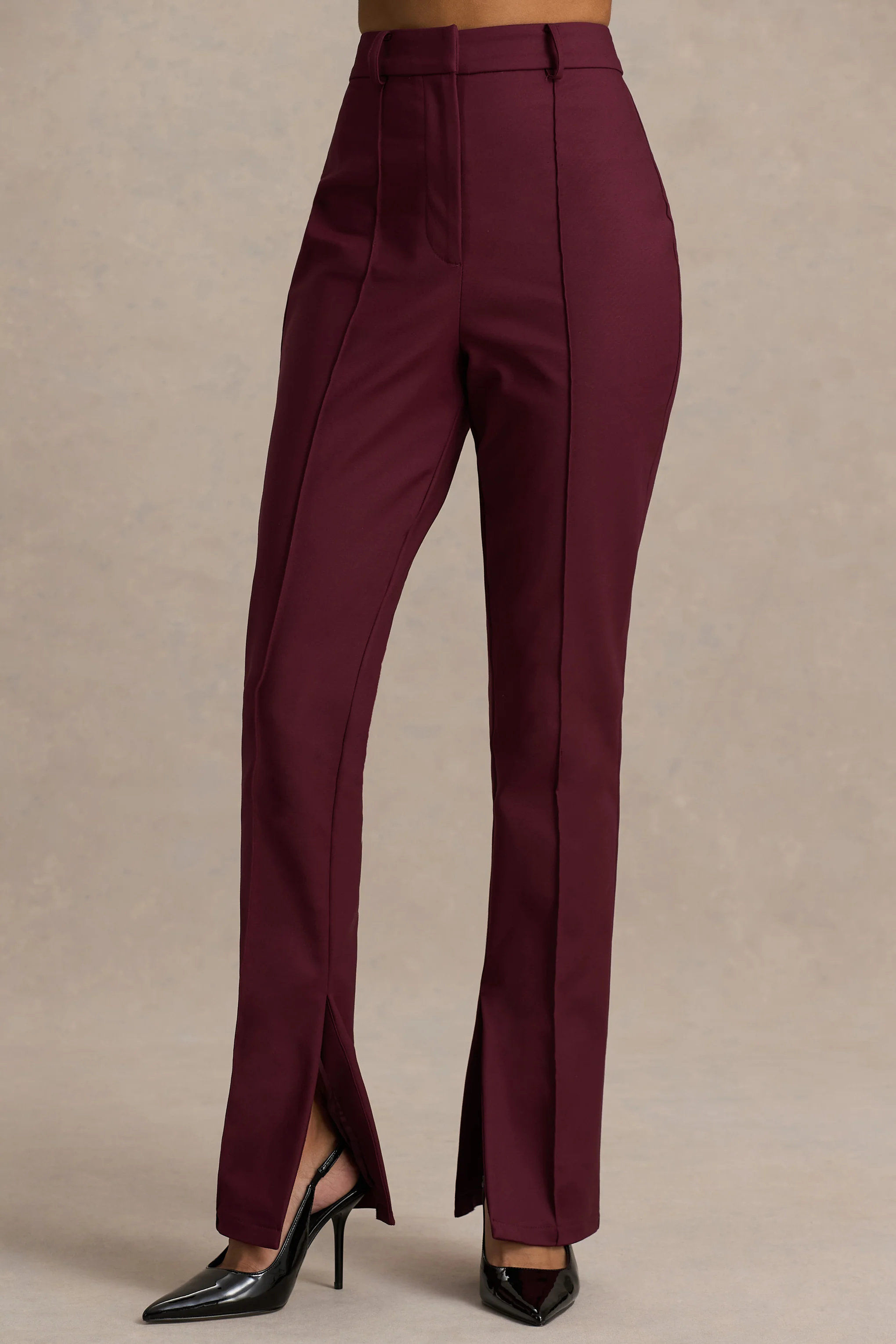 Wonder Woman | Burgundy High Waist Tailored Trousers With Hem Split - Image 5