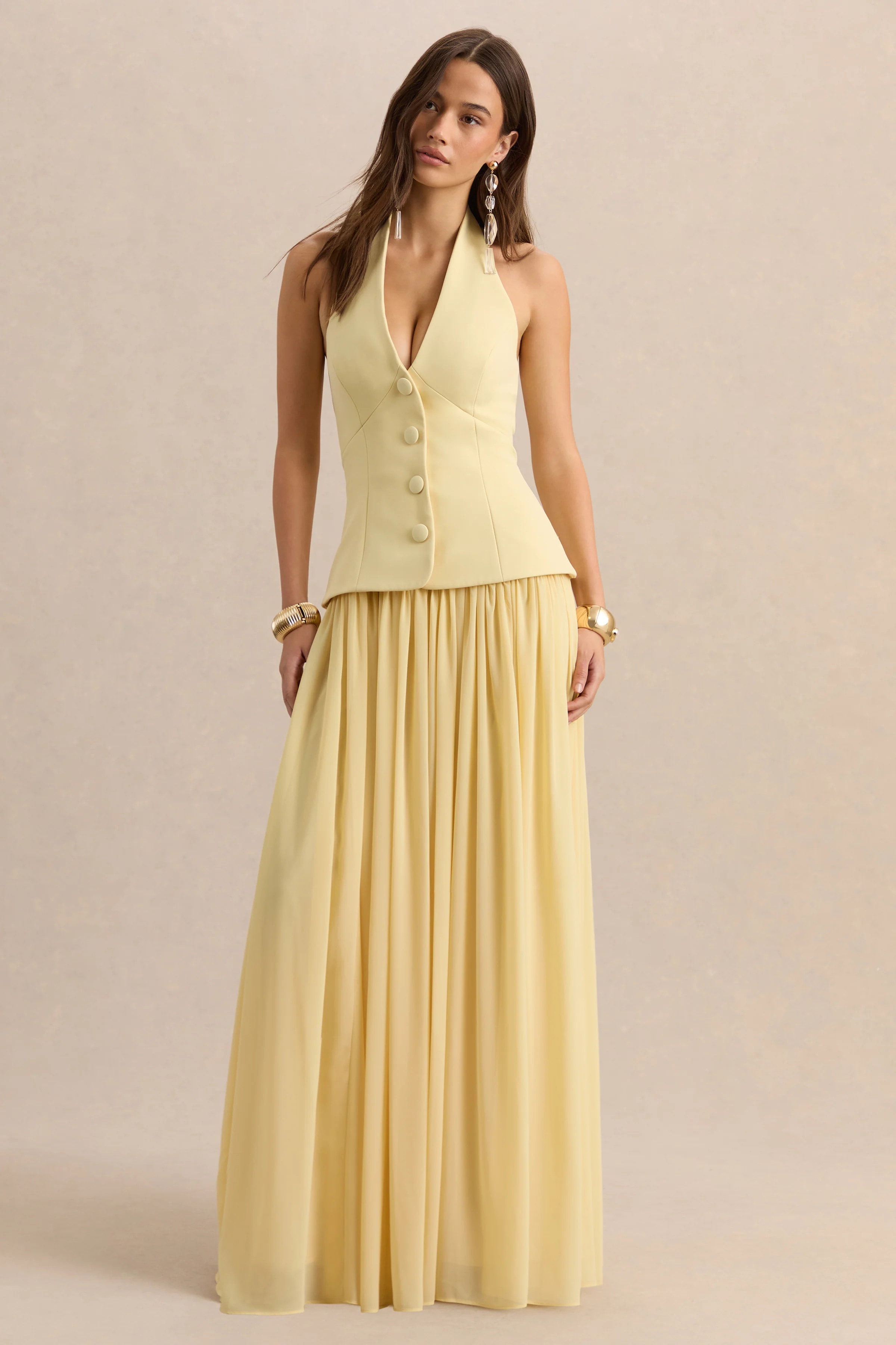 Zarina | Lemon Plunge-Neck Maxi Dress - Image 4