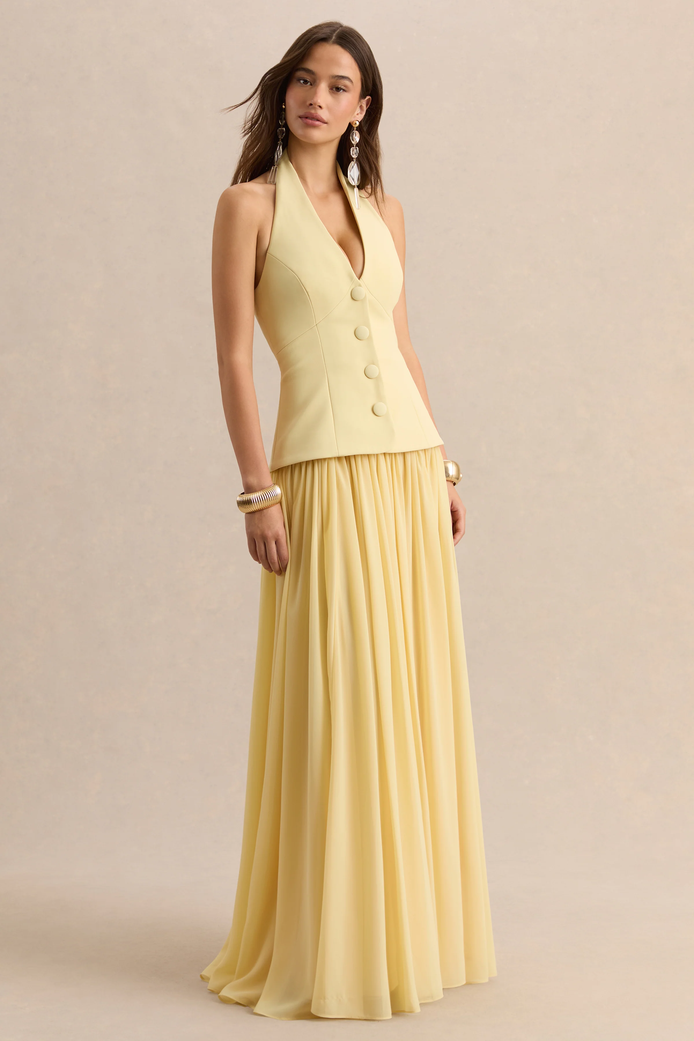 Zarina | Lemon Plunge-Neck Maxi Dress - Image 5
