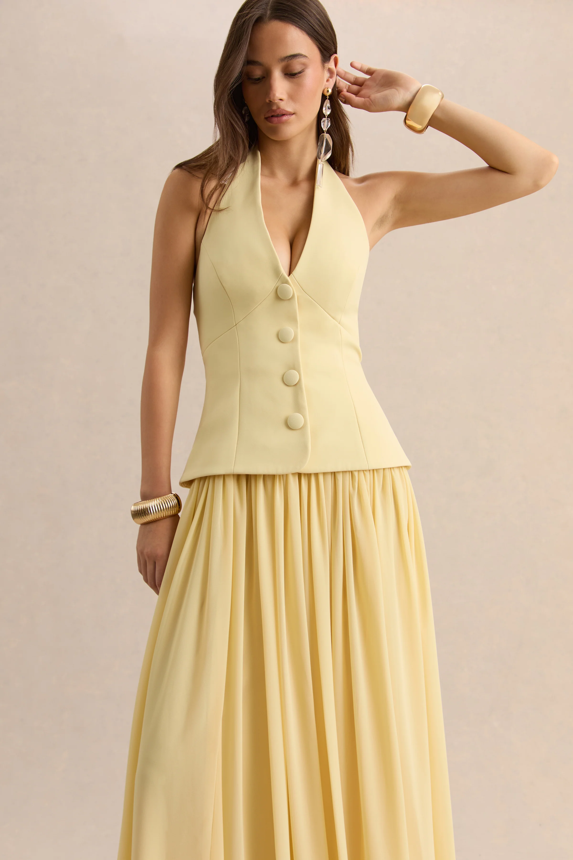 Zarina | Lemon Plunge-Neck Maxi Dress - Image 6