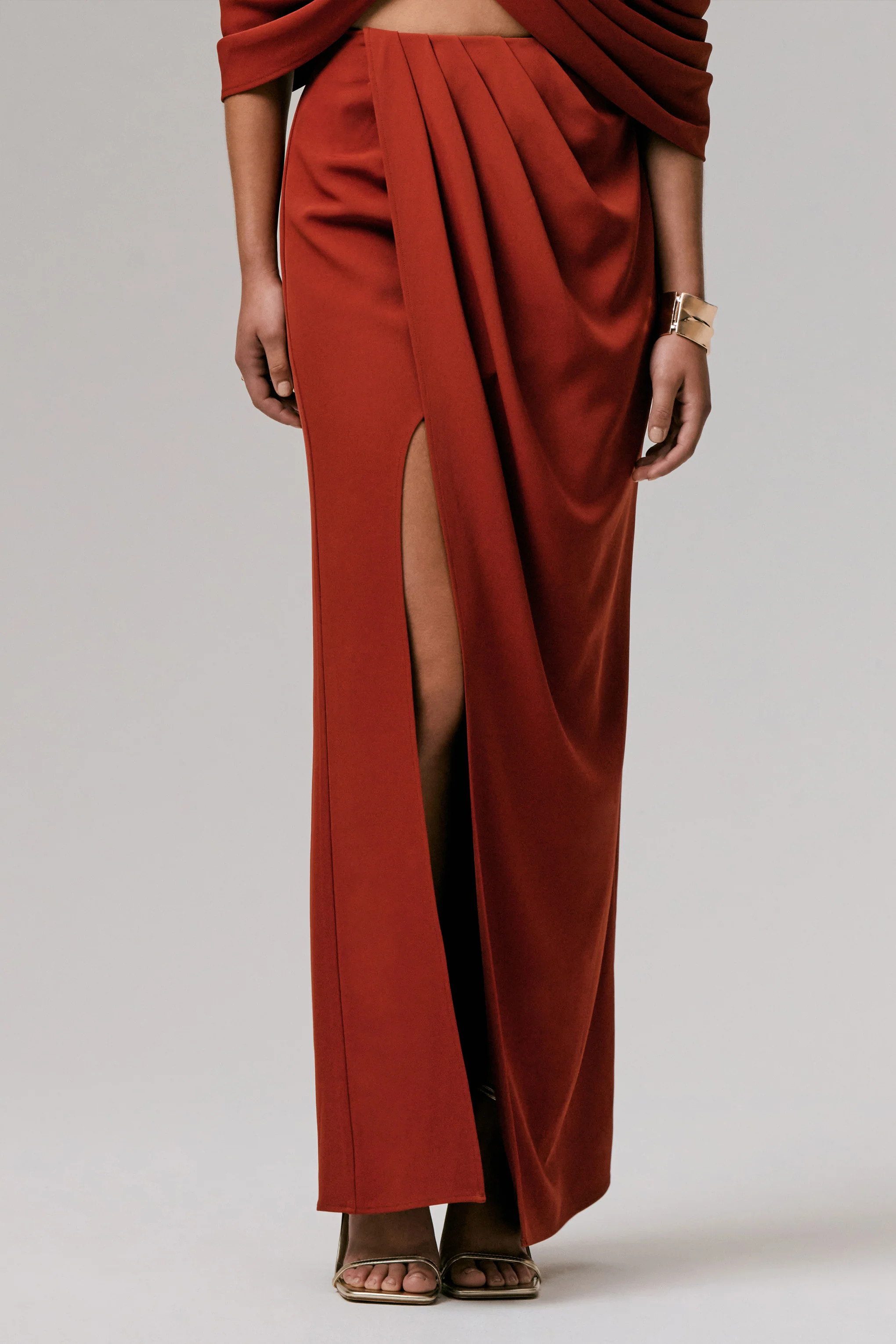 Zelina | Terracotta Mid-Rise Maxi Skirt with Split - Image 3