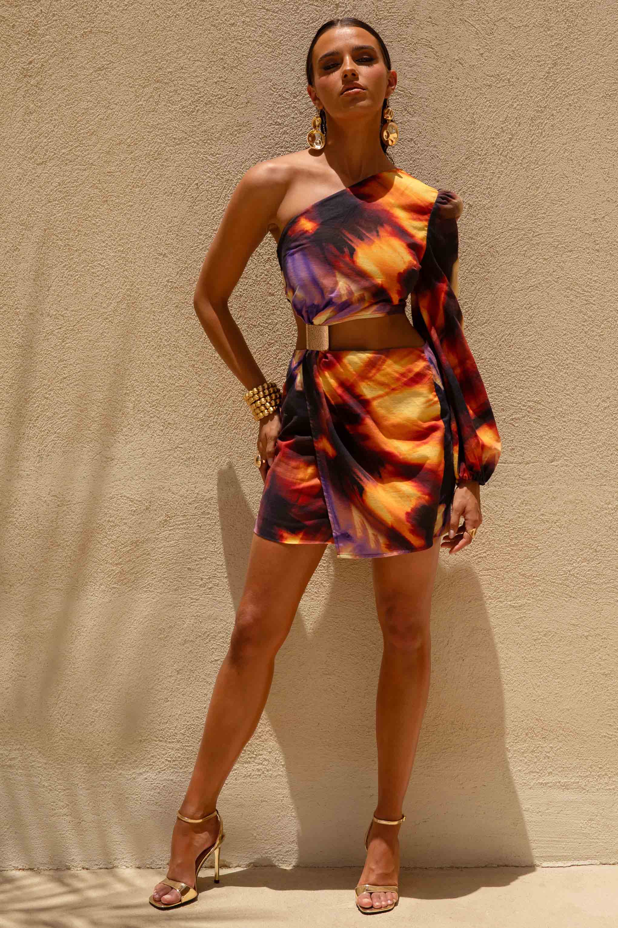 Zen | Smoke Print Asymmetric Mini Dress With Cut-Out Detail - Image 7