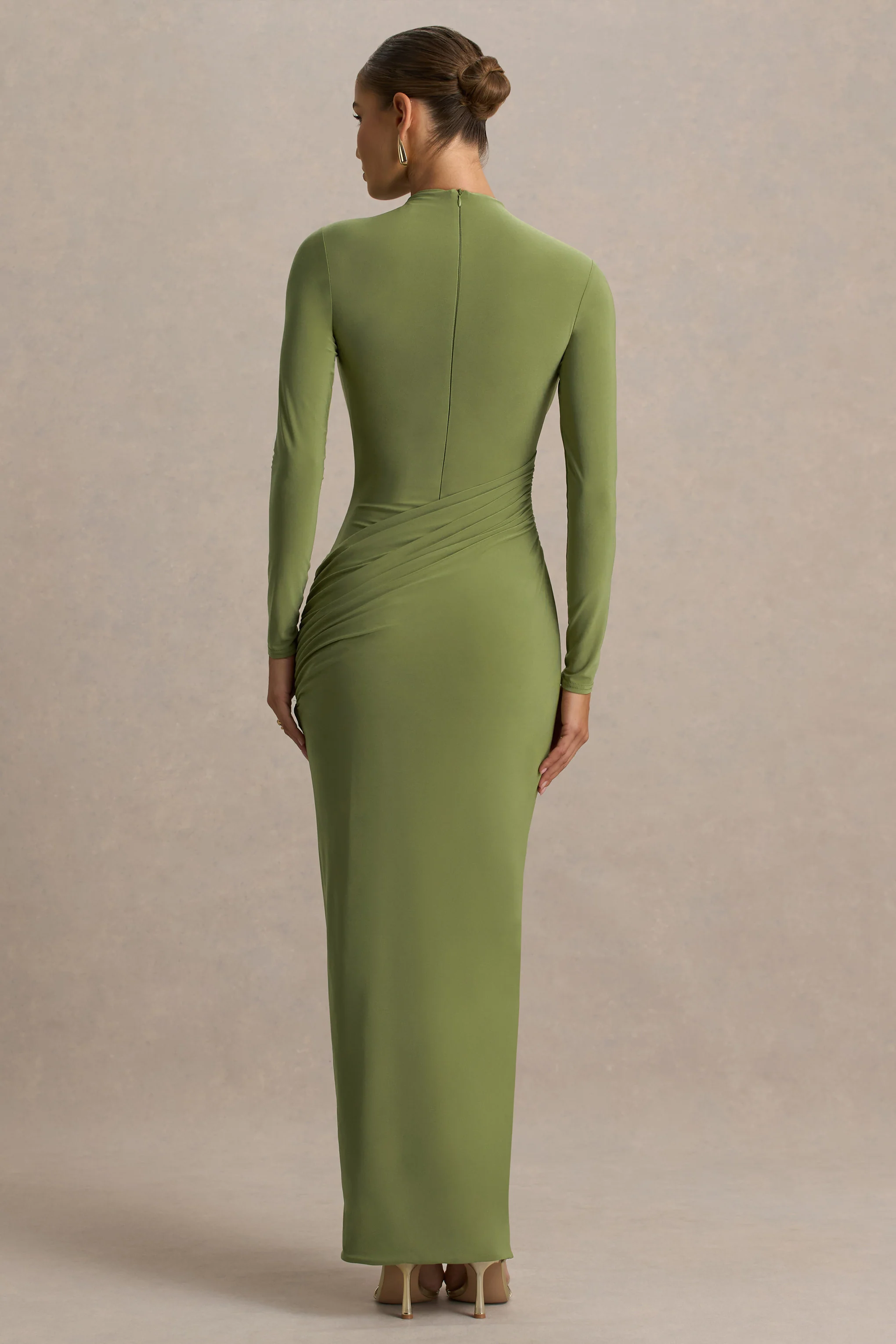 Zephyra | Olive High-Neck Wrapped Maxi Dress - Image 2