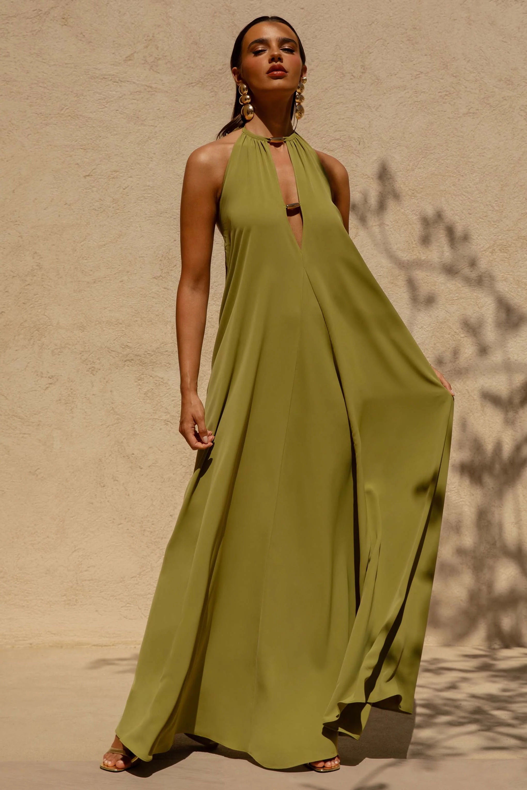 Zyon | Green High-Neck Maxi Dress with Cut-Out Details - Image 5